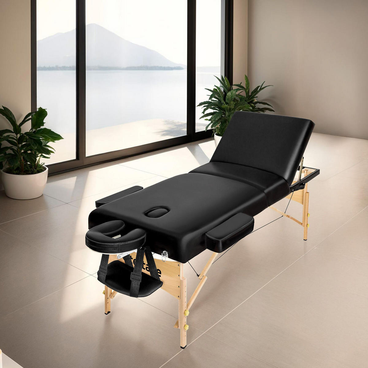 MASSAGELIEGE 3 Zonen Somwang,218 x 102 x 90 cm,schwarz - Schwarz, Holz (102/90/218cm) - tectake