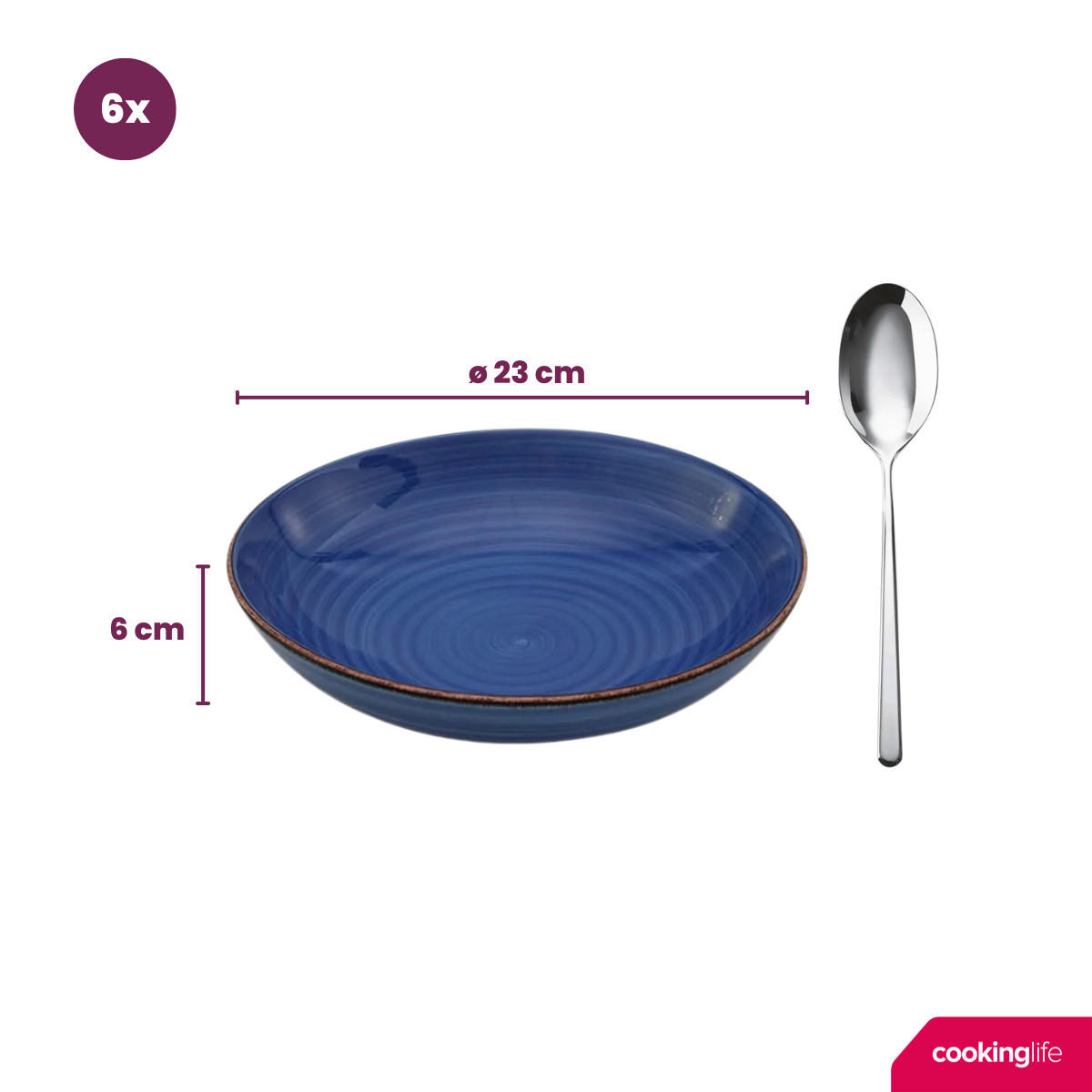 PASTATELLER Delice Blau ø 23 cm - 6 Stück - Blau, Keramik (23cm) - Cookinglife