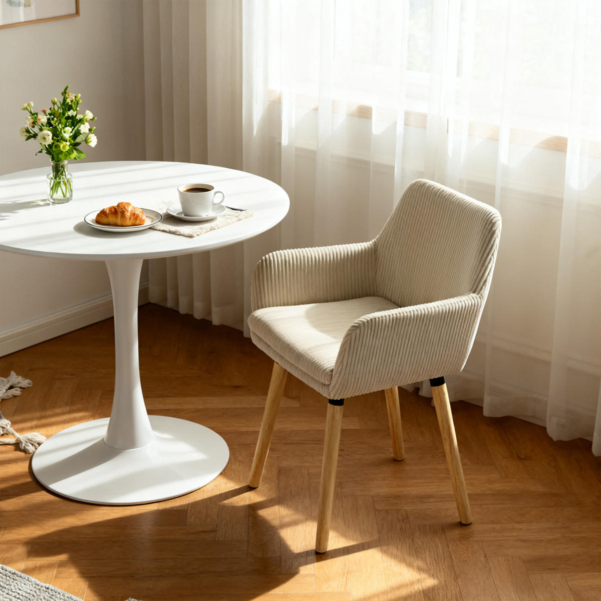 ESSZIMMERSTUHL 2er Set in Beige mit Cord-Optik - Beige, Textil (54/77/53cm) - Meubles Cosy