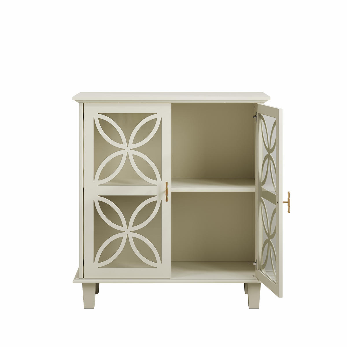SIDEBOARD 80/38/87 cm creme aus MDF und Holzwerkstoff mit Hartglastüren - Creme, Holzwerkstoff (80/87/38cm) - OKWISH