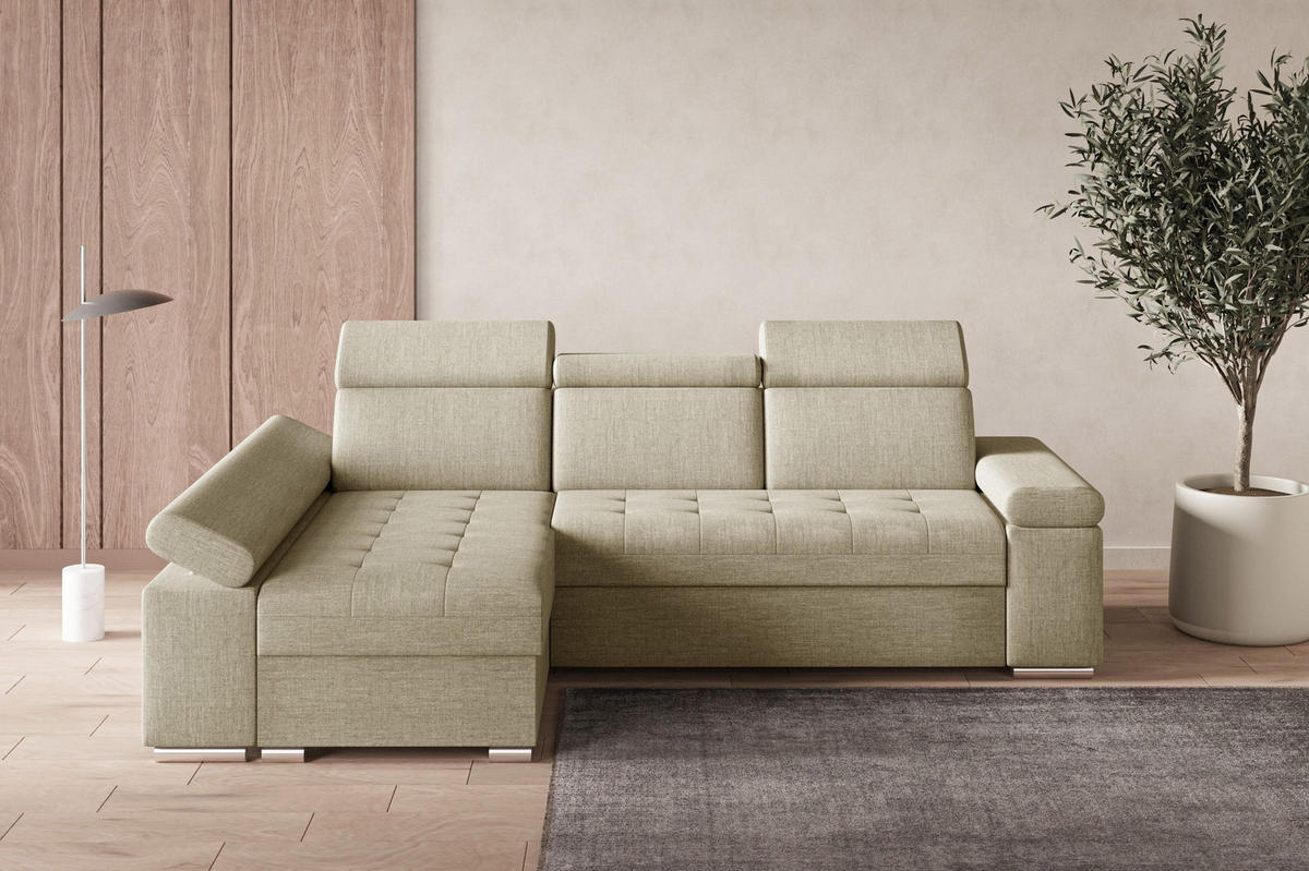 ECKSOFA mit Schlaffunktion Luka L Twist 01 - Beige - Rechts - Beige/Silberfarben, Holzwerkstoff (260/168cm) - Möblo
