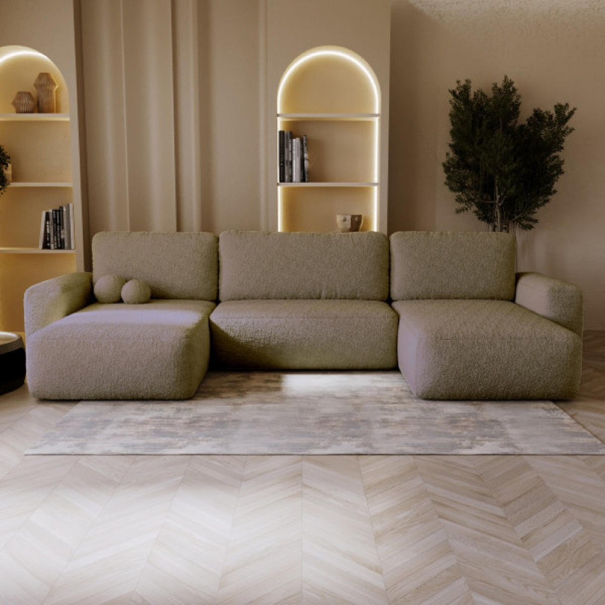ECKSOFA Dunkelbeige U ILO Mit Bettkasten Und Schlaffunktion - Beige, Textil (374/177cm) - Sepro Meble