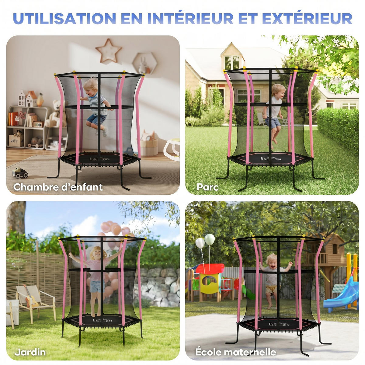 TRAMPOLIN DE-18990 Ø163 cm mit Sicherheitsnetz und Leiter Rosa/Schwarz - Pink, Metall (163.5/163.5cm) - ComfortXL