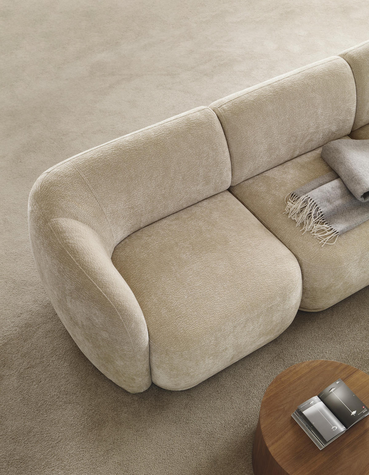 SOFA Nobis Beige, modular mit abgerundeten Seiten - Beige, Holzwerkstoff (288/75/97cm) - Bettso