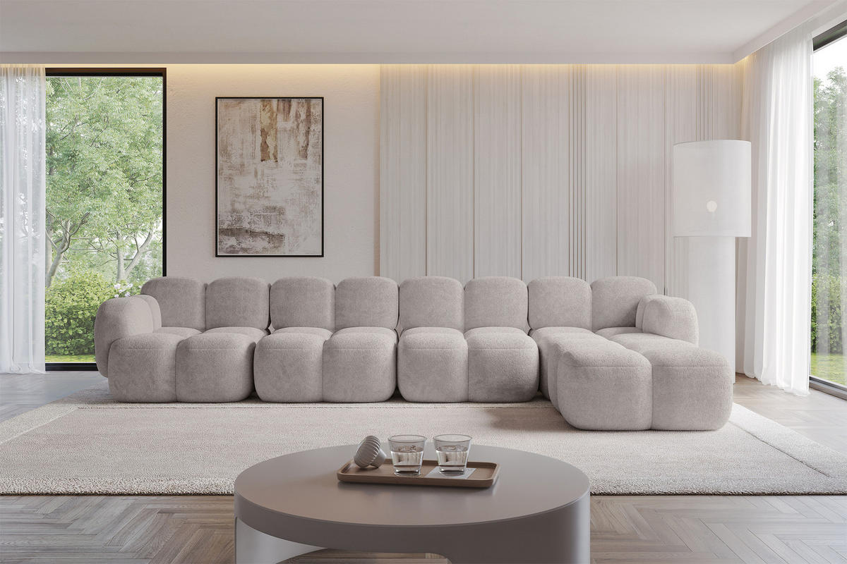ECKSOFA modulares Sofa Rechts Miko-L3 390x205x75 Hellgrau Velours - Hellgrau/Schwarz, Holzwerkstoff/Kunststoff (390/205cm) - ALTDECOR
