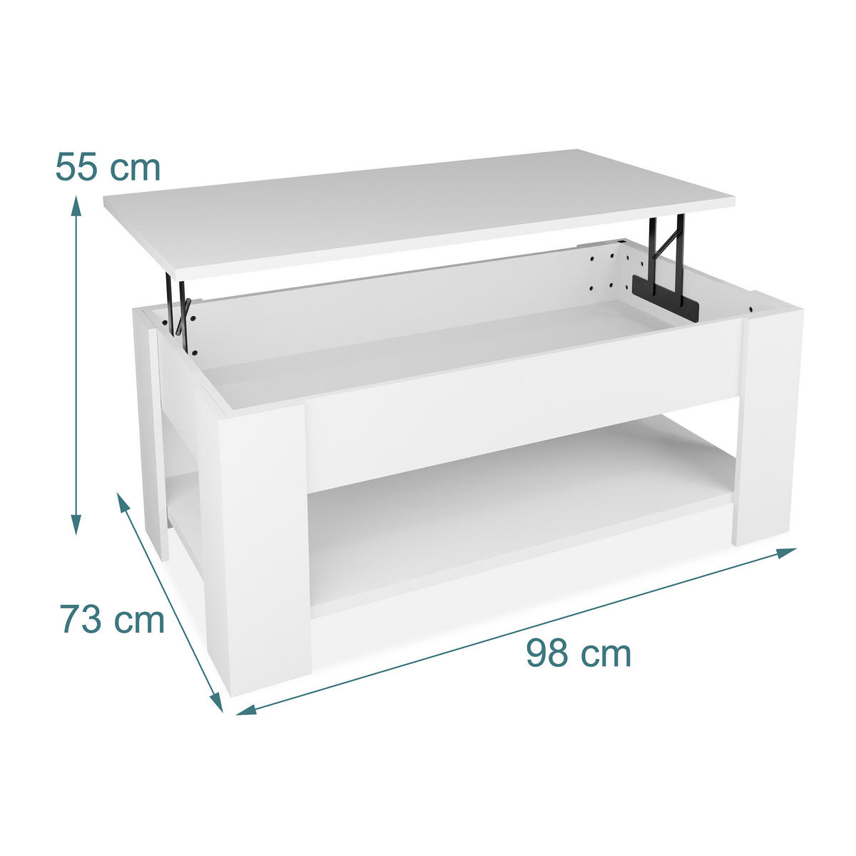 COUCHTISCH Weiß höhenverstellbar Stauraum 98x50 cm - Weiß, Holzwerkstoff/Metall (50/98/42cm) - Relaxdays