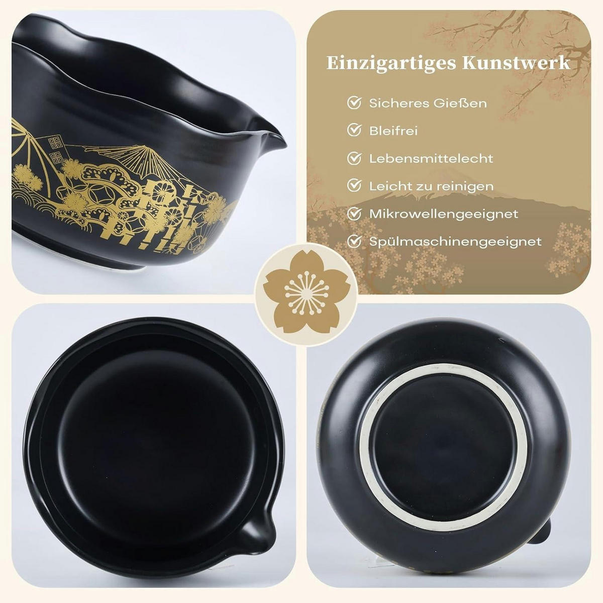 MATCHA Set 5-teiliges Set Berg Fuji Design Schwarz - Schwarz, Keramik (13.4/6.6/13.4cm)