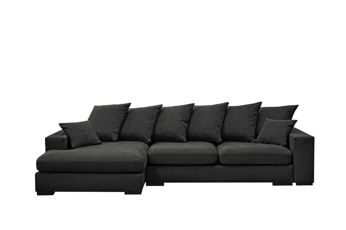 ECKSOFA Mit Schlaffunktion Und Bettkasten Couch L-form Gabon Stoff Riviera Links Schwarz - Schwarz, Holz (155/285cm) - Kaiser Möbel