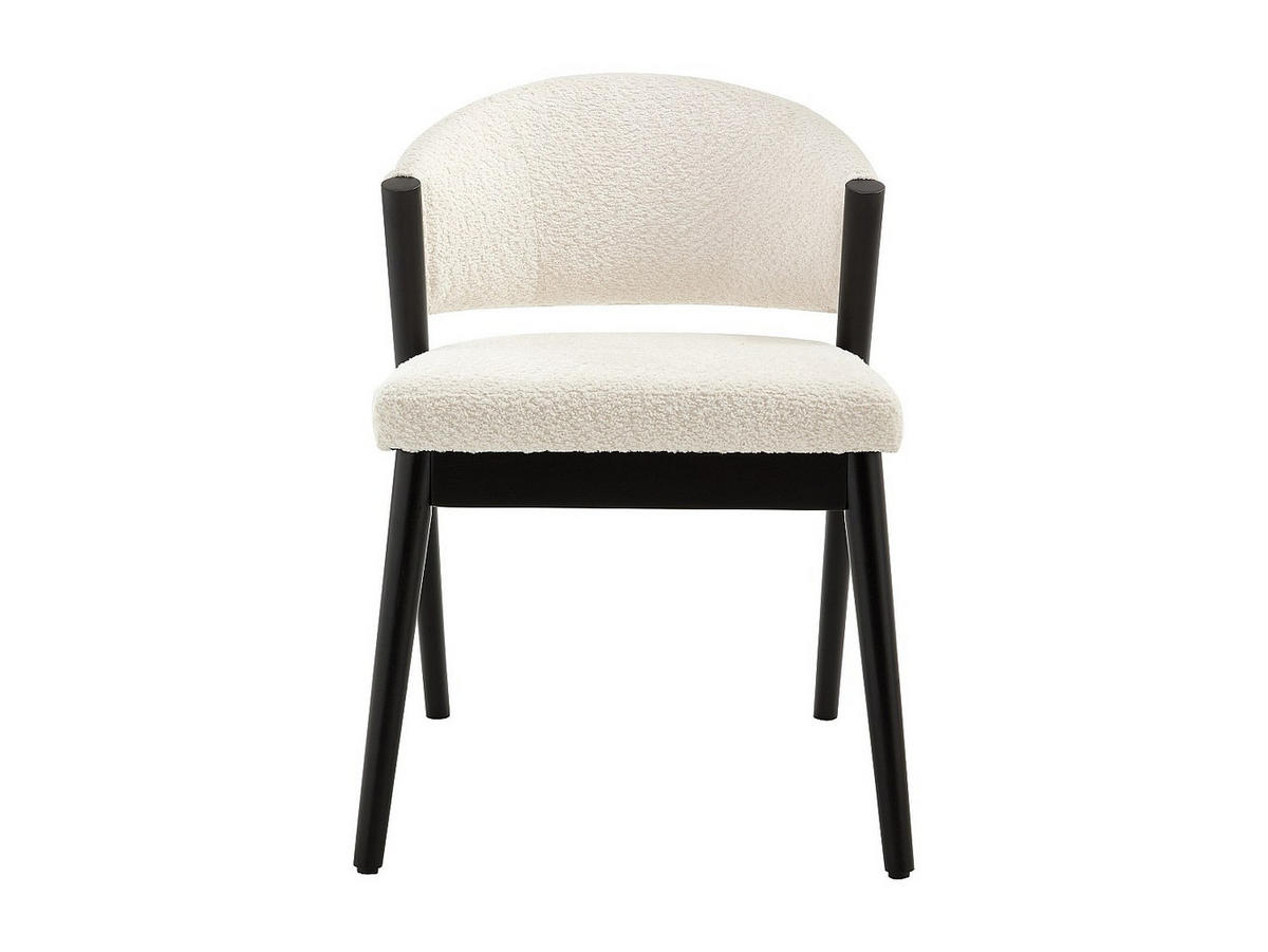 2ER-SET Stühle - Boucléstoff & schwarzes Kautschukholz - Weiß - ZELVYN - Weiß, Textil (64/76/53.5cm) - Vente-Unique