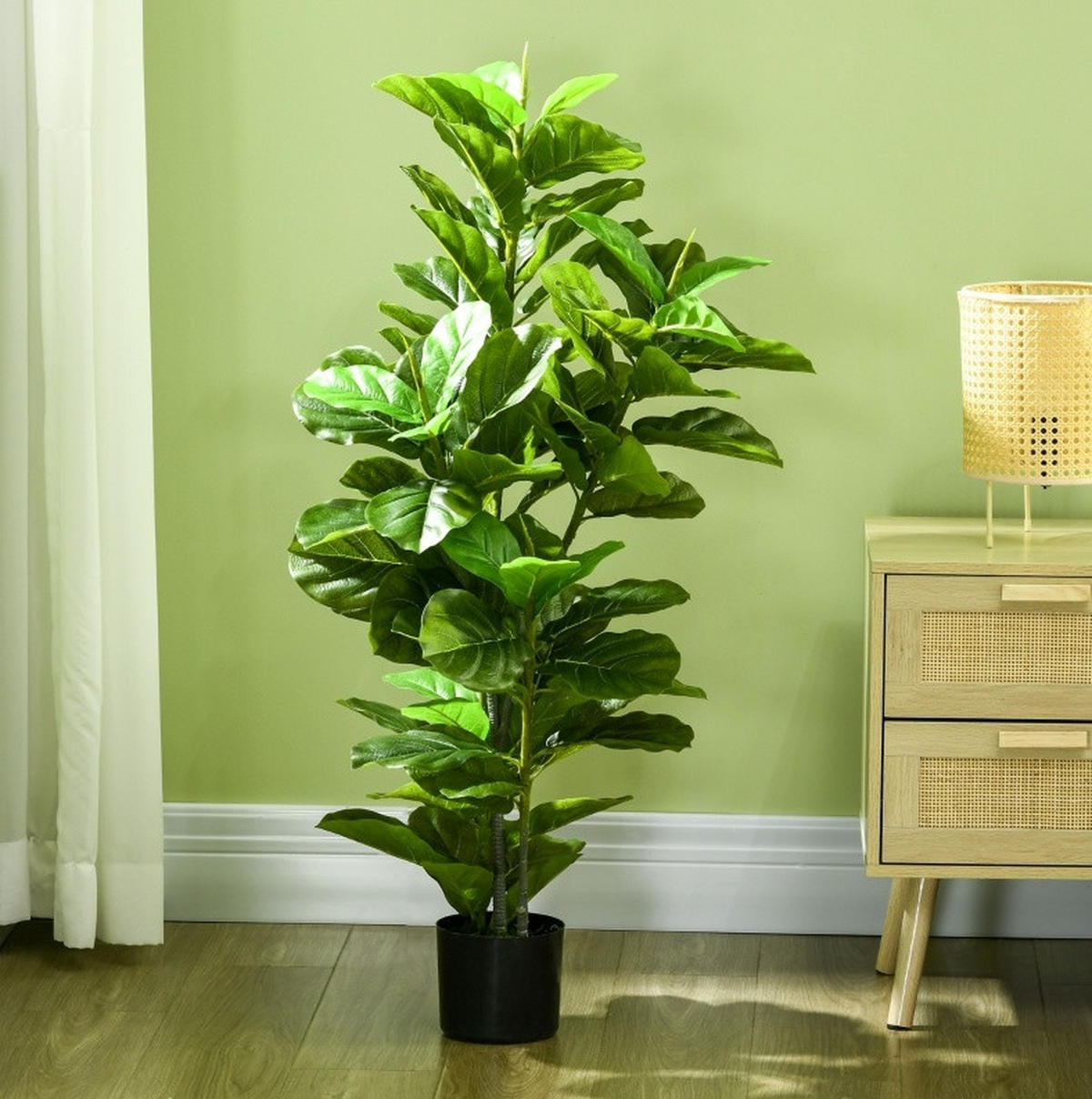 KUNSTPFLANZEN Ficus-Pflanze 15/15/110 cm grün aus Kunststoff mit Topf - Grün, Kunststoff (110cm) - OKWISH