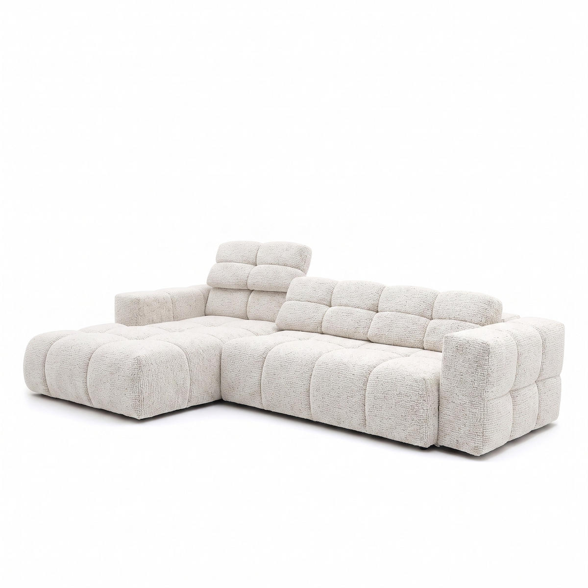 ECKSOFA TENDER Links mit Schlaffunktion und Verstellbare Kopfstützen, Chenille beige - Beige/Schwarz, Holz/Kunststoff (315/176cm) - Muffo