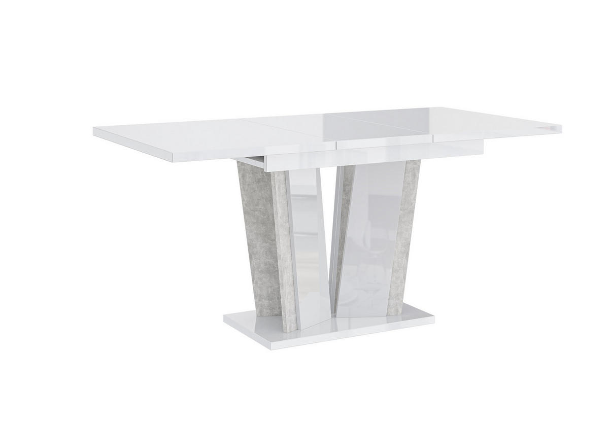 ESSTISCH Ausziehbar 120 - 160 cm Weiß Hochglanz und Grau Betonoptik - Weiß Hochglanz/Grau, Holzwerkstoff (120/80/75cm) - PROSPERO