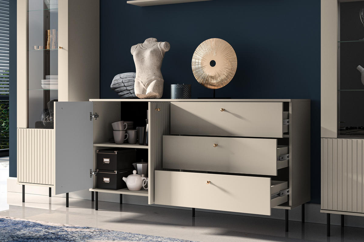 KOMBIKOMMODE DROMA mit Goldelementen, Creme - Creme, Holz (160/85/40cm) - KONSIMO®