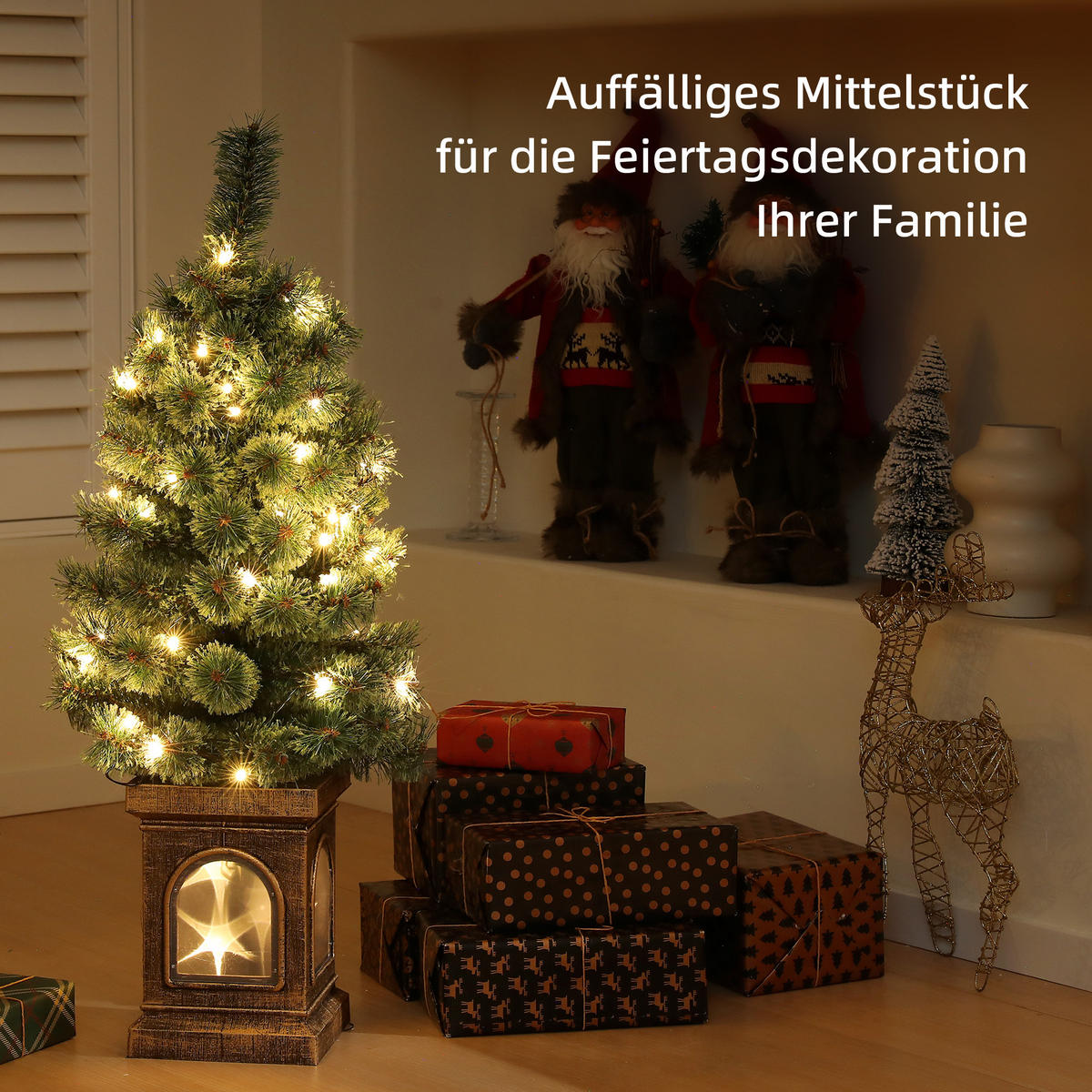 KÜNSTLICHER Weihnachtsbaum mit LED-Leuchten, 90 cm Christbaum mit Fernbedienung - Grün, Kunststoff (45/90cm) - HOMCOM