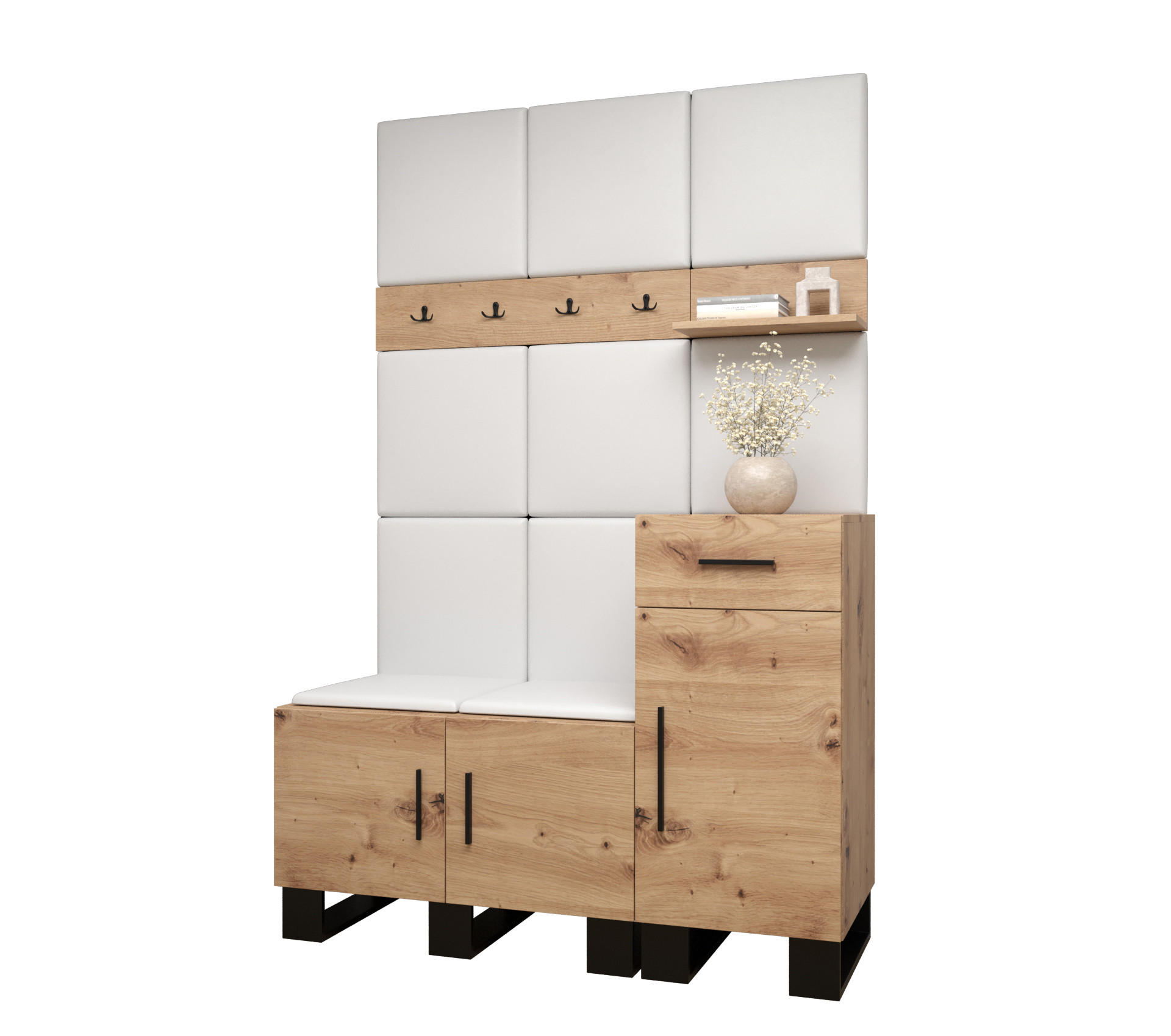 Abiks Möbel Garderoben-Set Eiche Artisan, Weiß 126x196x45.6 cm