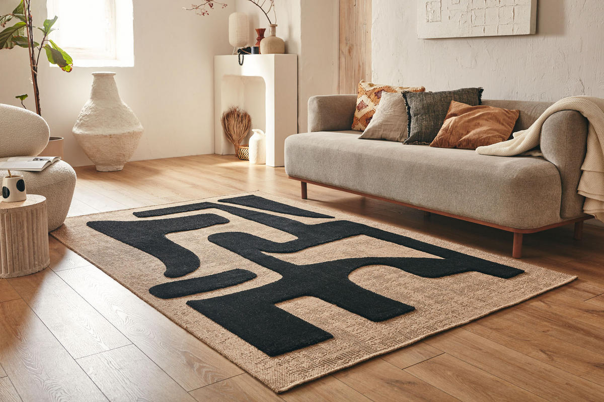 TEPPICH mit Juteoptik abstraktem schwarzen Palma 200x290 cm - Schwarz, Textil (200/290cm) - Nazar Rugs