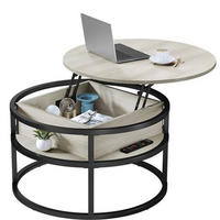 COUCHTISCH rund höhenverstellbar Landhausstil versteckter Stauraum Holz Beige - Beige, Holz (80/80/60cm) - Kaket
