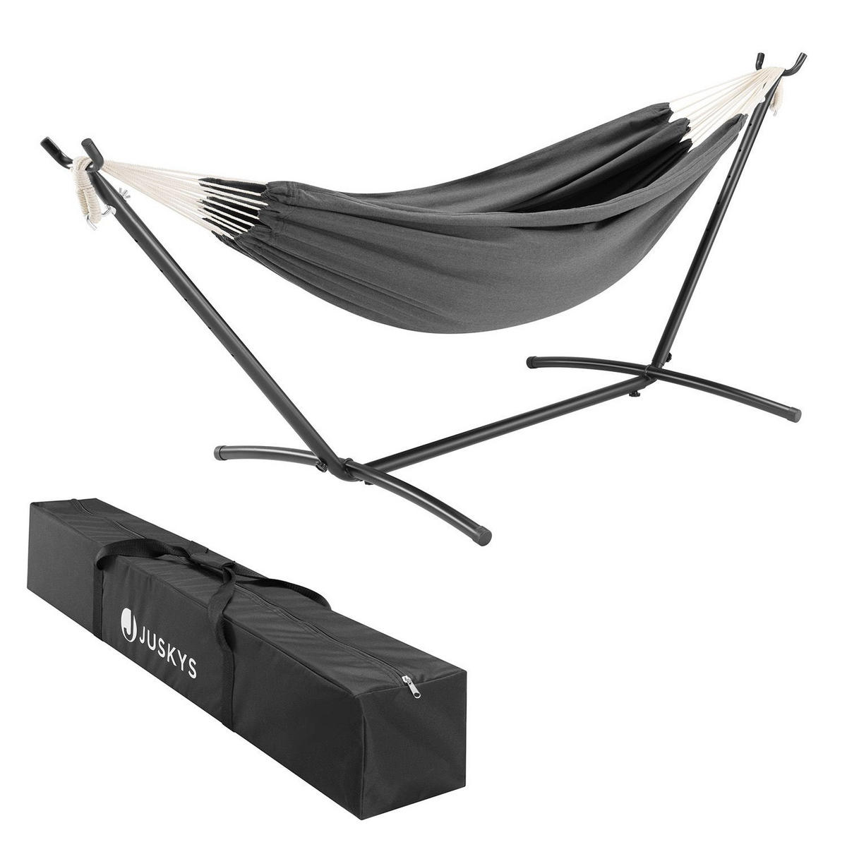 HÄNGEMATTE Paya anthrazit 281x107x96 cm - Grau, Textil/Metall (109/101/279cm) - Juskys