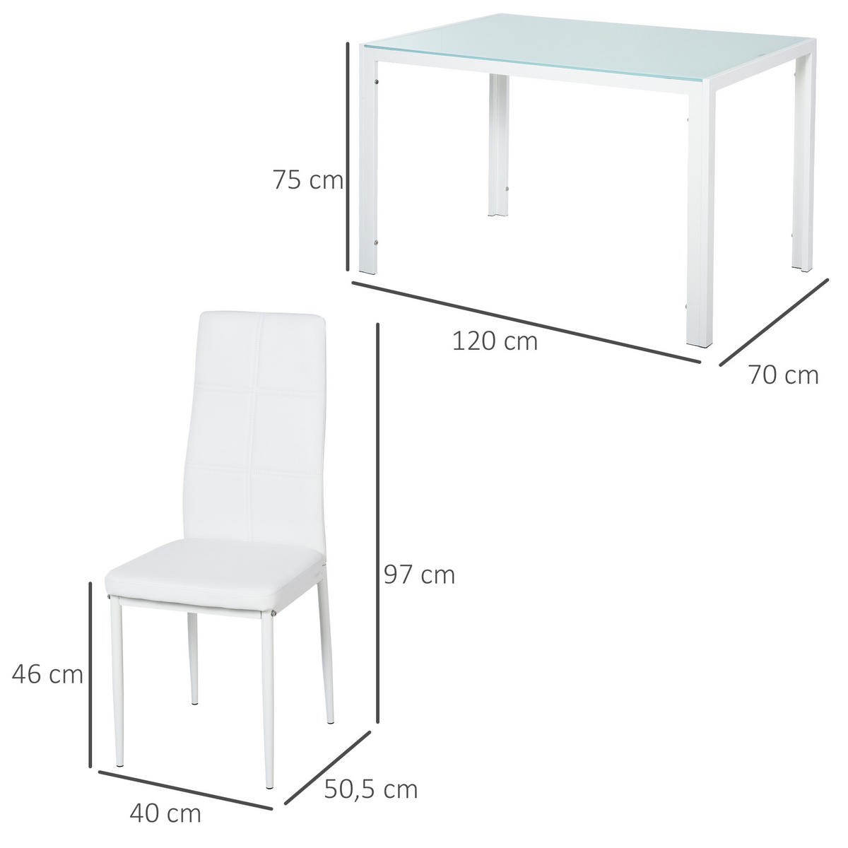 ESSZIMMERGARNITUR DE-18583 4-teilig mit Glasplatte Weiß - Weiß, Metall (70/75/120cm) - ComfortXL