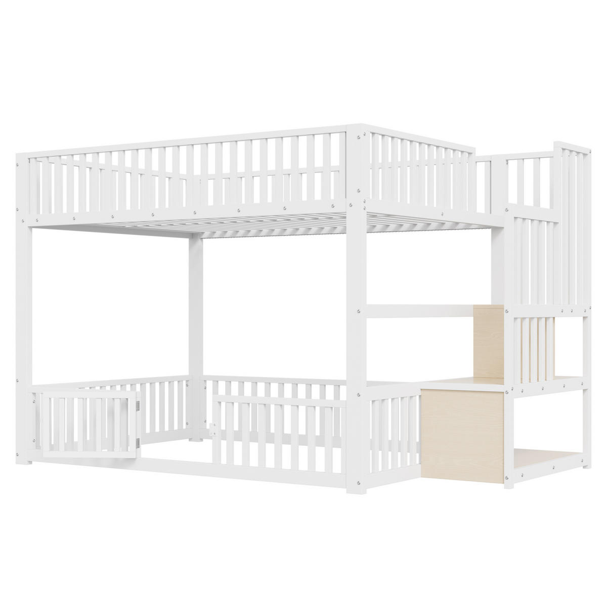 ETAGENBETT 140/200 cm mit LED-Beleuchtung, Stauraumleiter und Schutzgitter, Weiß - Weiß, Holzwerkstoff (140/200cm) - Redom