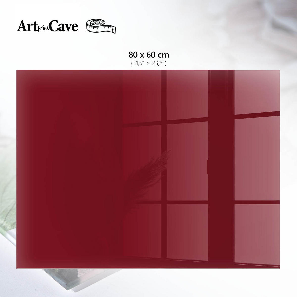 GLASPLATTE 80x60 cm – Kräftiges Burgunderrot - Grau, Glas (0.4/80/60cm) - ArtPrintCave