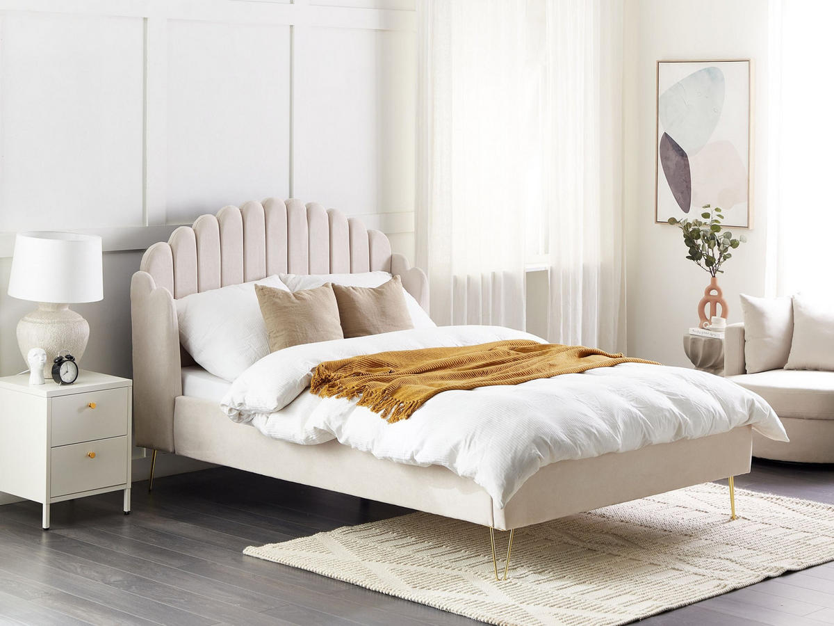 POLSTERBETT 140/200 cm Helles Beige Ambillou - Beige, Textil (140/200cm) - Beliani