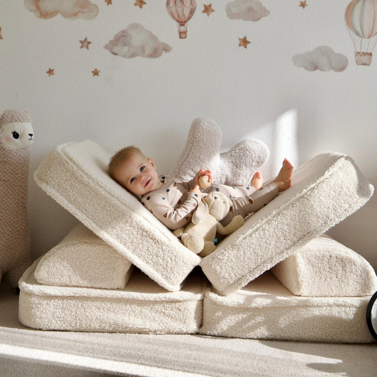 KINDERSOFA Pocket Basic modular 4-tlg. aus Teddystoff in Creme - Creme, Textil (120/25/60cm) - MeowBaby