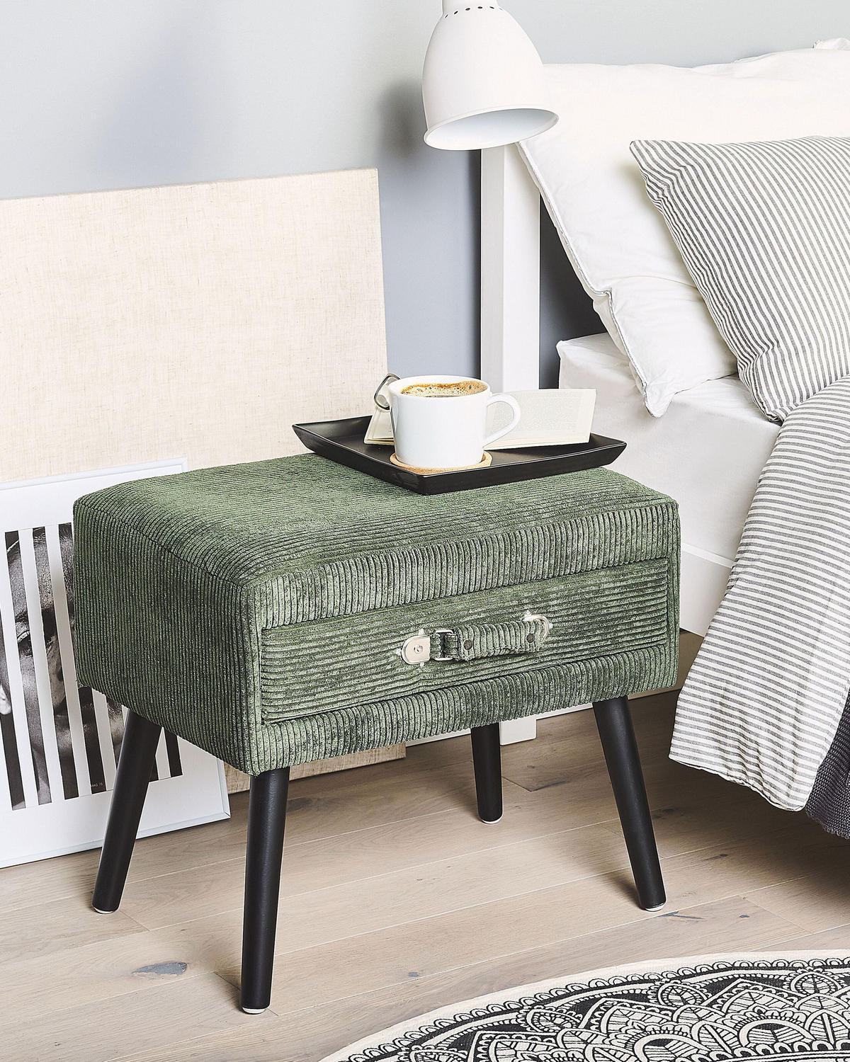 ÉJJELISZEKRÉNY zöld Kordbársony Bőrönd dizájn Eurostar - fekete/zöld, textil (50/46/35cm) - Beliani