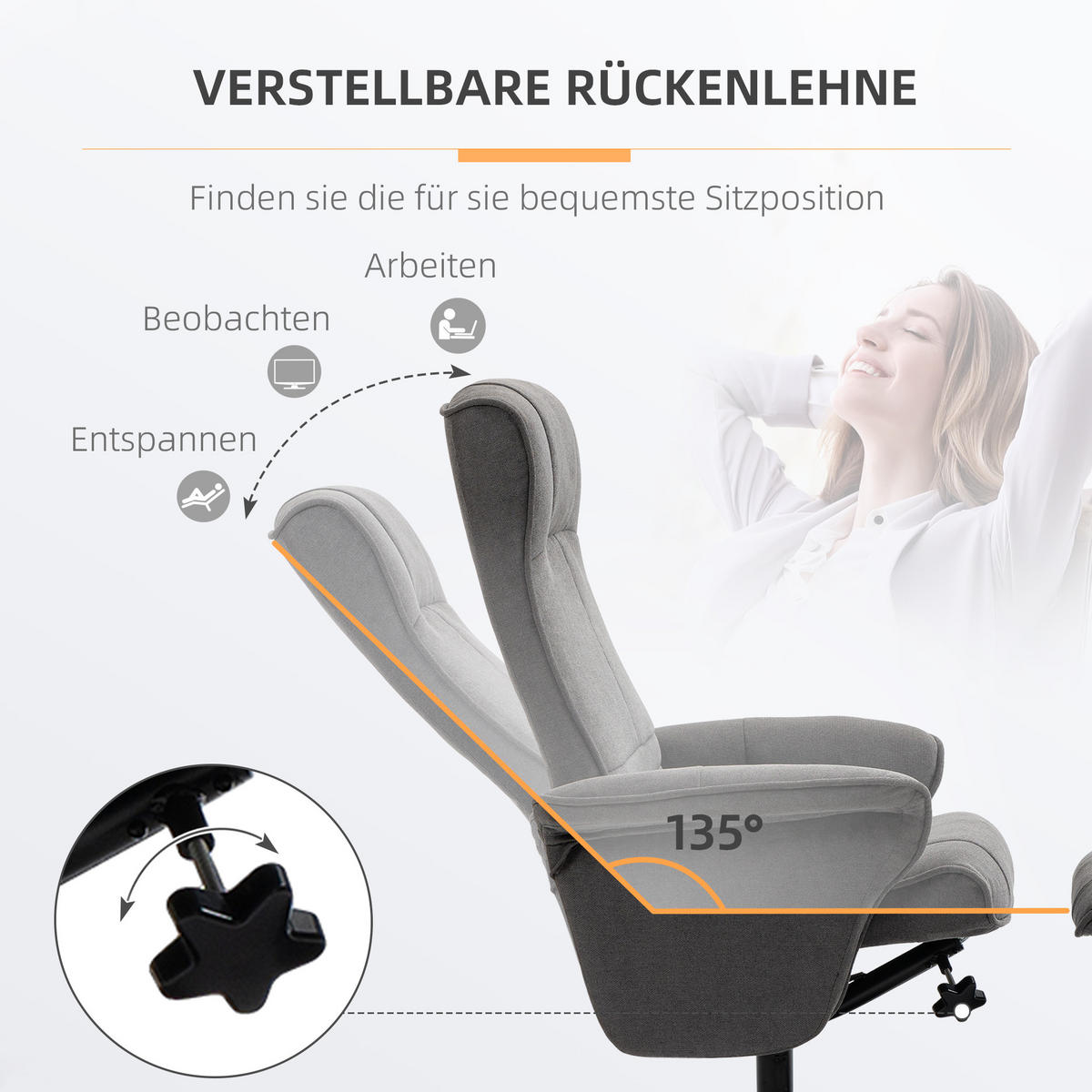 RELAXSESSEL mit Fußhocker verstellbare Rückenlehne für Schlafzimmer Dunkelgrau - Dunkelgrau/Schwarz, Textil/Metall (71/104/69cm) - HOMCOM
