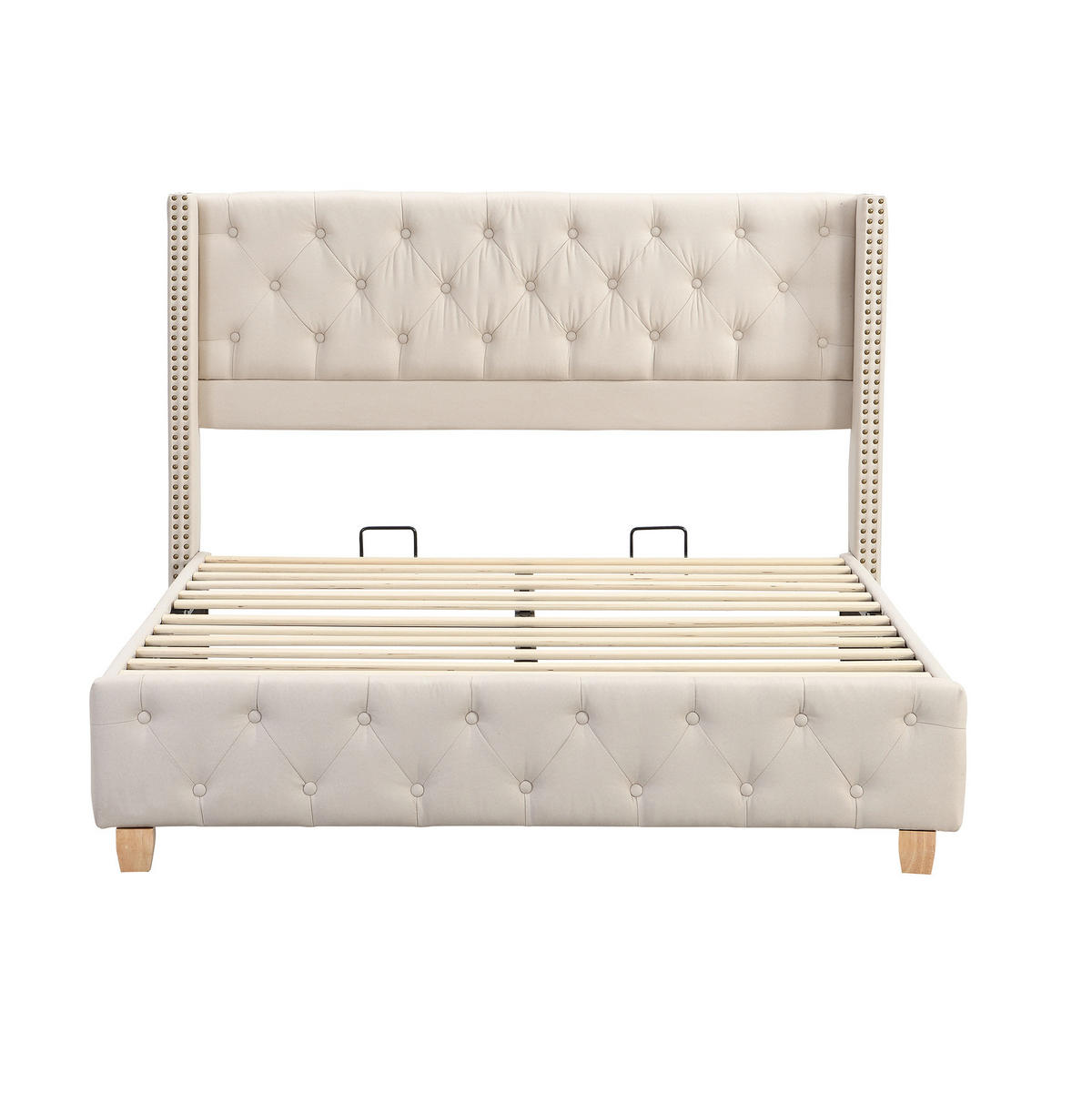 POLSTERBETT 160/200 cm mit Lattenrost und gepolstertem Kopfteil in Beige - Beige, Textil (160/200cm) - BEAOK
