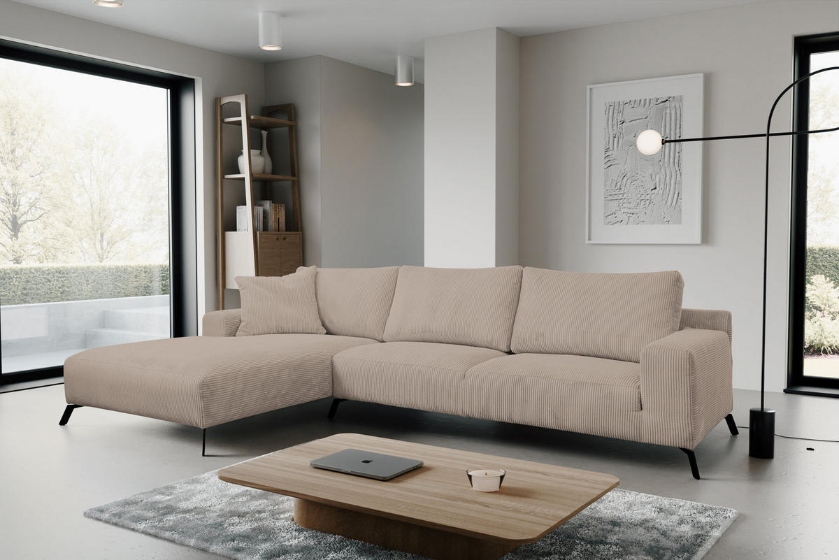 ECKSOFA Aspen in L-Form, Coach Farbe: Braun, Cordstoff, Ottomane Links - Braun, Textil (187/312cm) - VENASI MÖBEL