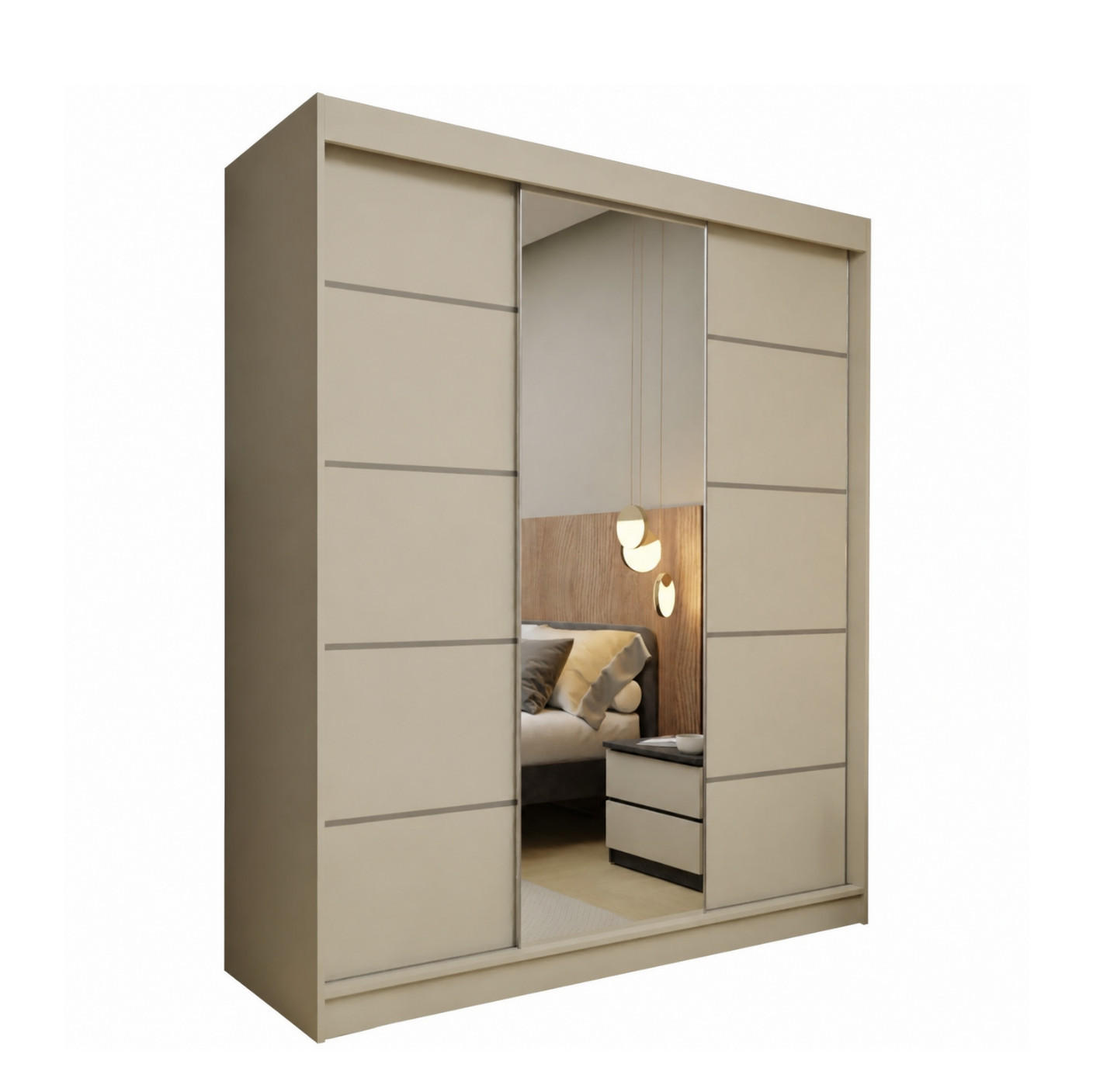SCHWEBETÜRENSCHRANK Samantha 180 cm mit Spiegel, 3-türig, kaschmir - Kaschmir, Kunststoff (180/216/61cm) - Margaret Hadas24