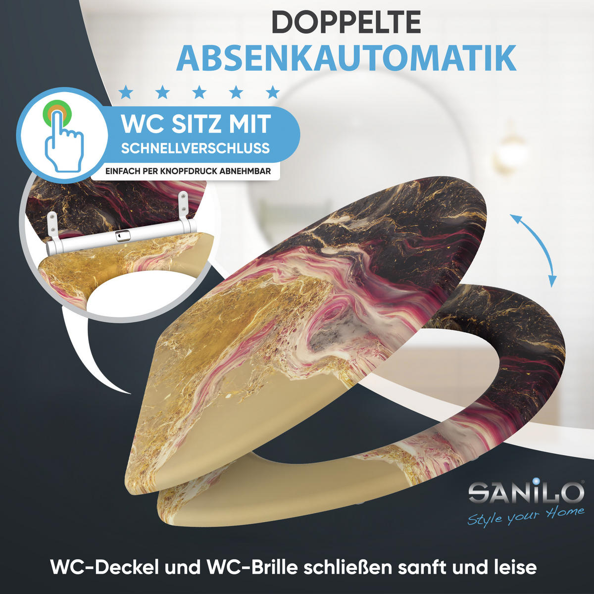 WC-SITZ mit Absenkautomatik & Top Fix Brillante - Goldfarben, Holzwerkstoff (37.7/5.5/48cm) - Sanilo