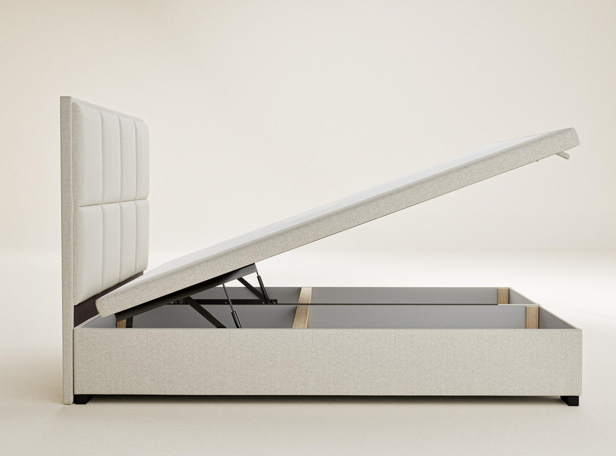 POLSTERBETT Fogo 140/200 cm, in Creme, Bettkasten, gepolstertes Kopfteil - Creme/Schwarz, Holz/Holzwerkstoff (140/200cm) - Maison de Reve