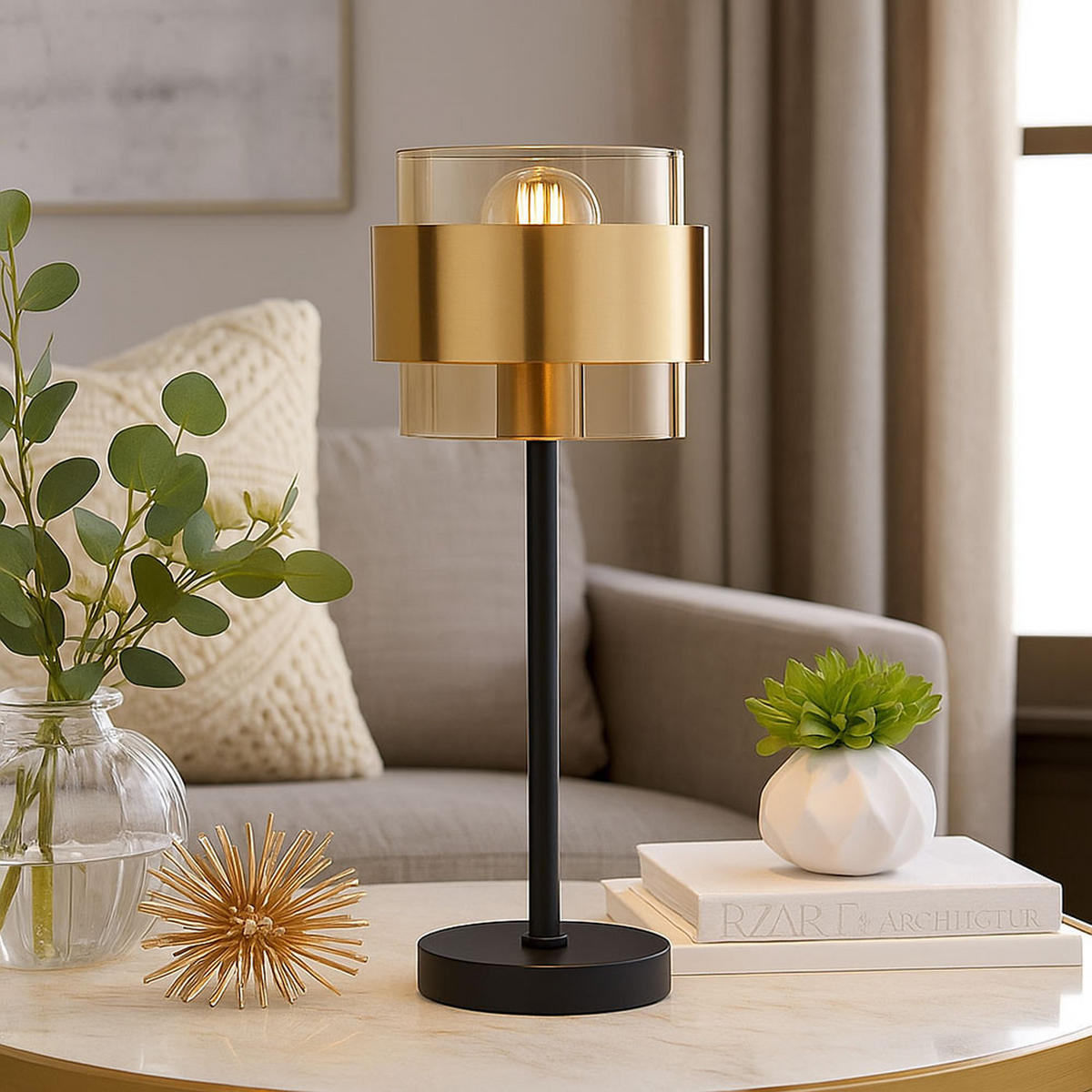 TISCHLEUCHTE Metall Glas Schwarz - Schwarz, Glas (18/18/47cm) - Globo Lighting