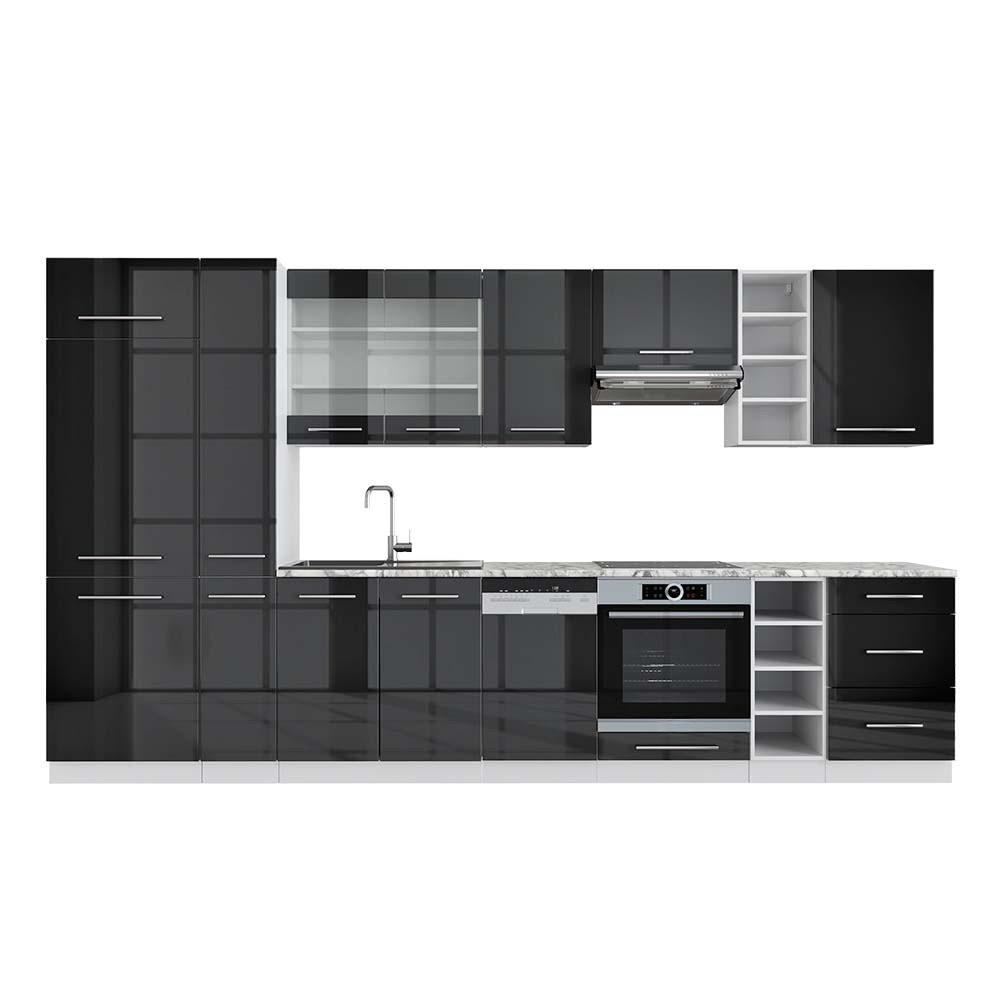 KUHINJSKI BLOK Fame-Line Antracit visok sijaj/bela 355 cm , DP Marmor - črna/bela, leseni material (355/81.6/60cm) - Vicco