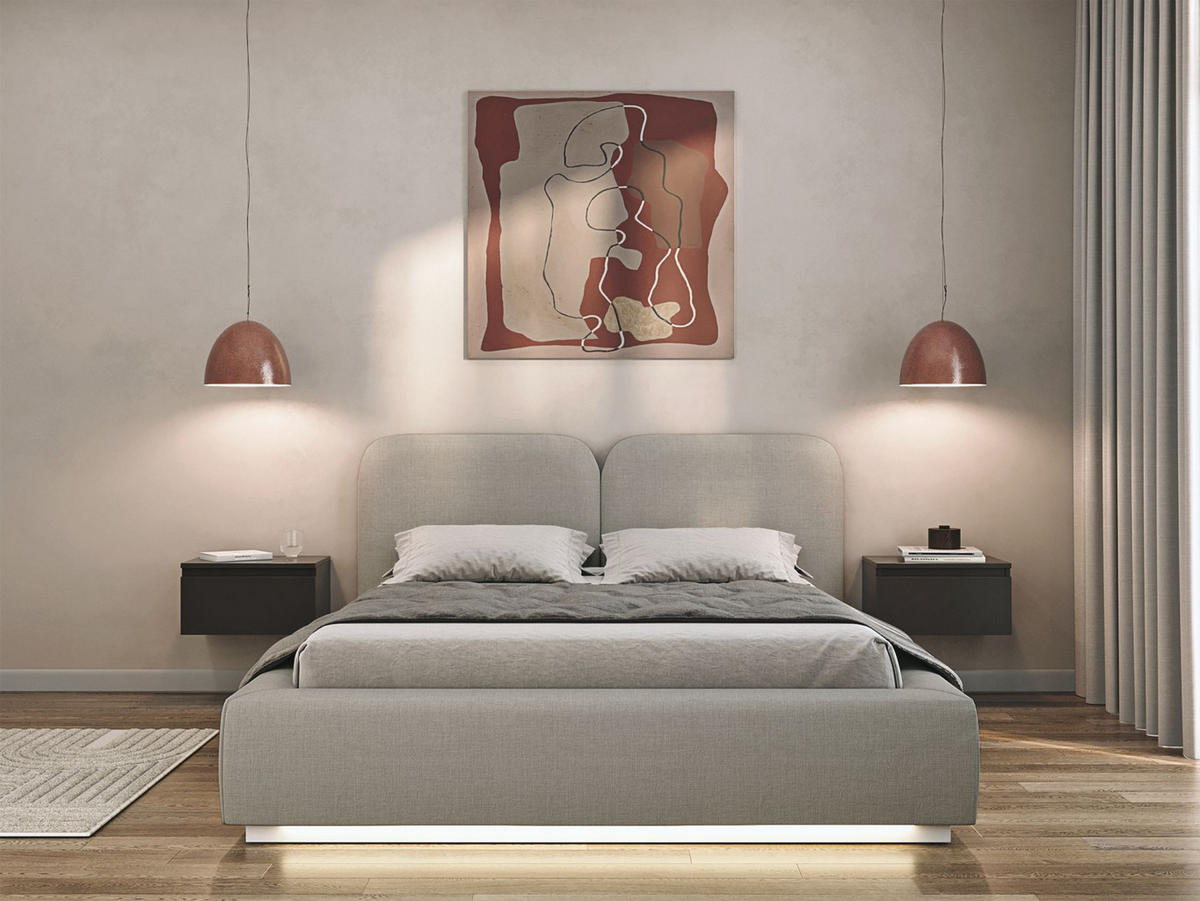 POLSTERBETT Comoves 160x200 Dunkelbeige mit Chenillebezug und LED - Beige, Textil (160/200cm) - Selsey
