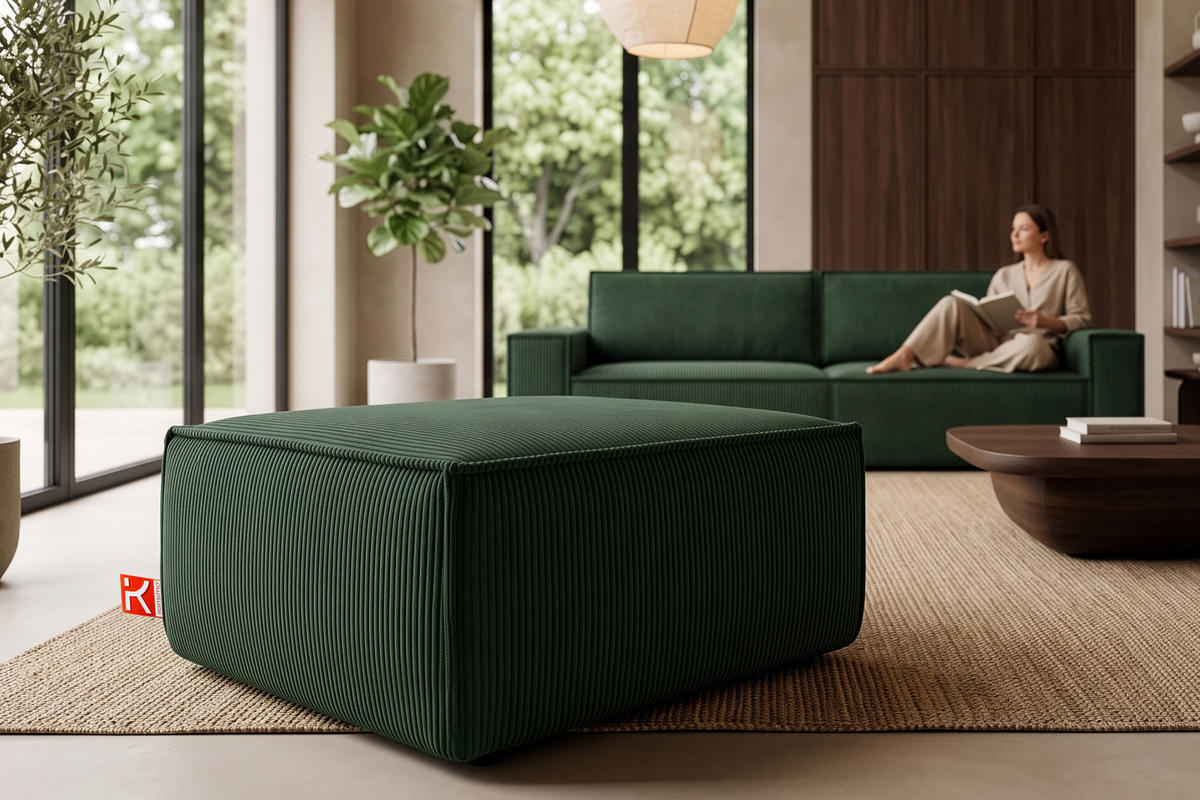 SITZPOUF NAPI gefederte Sitzfläche, dunkelgrün - Dunkelgrün/Schwarz, Textil (83/45/83cm) - KONSIMO®