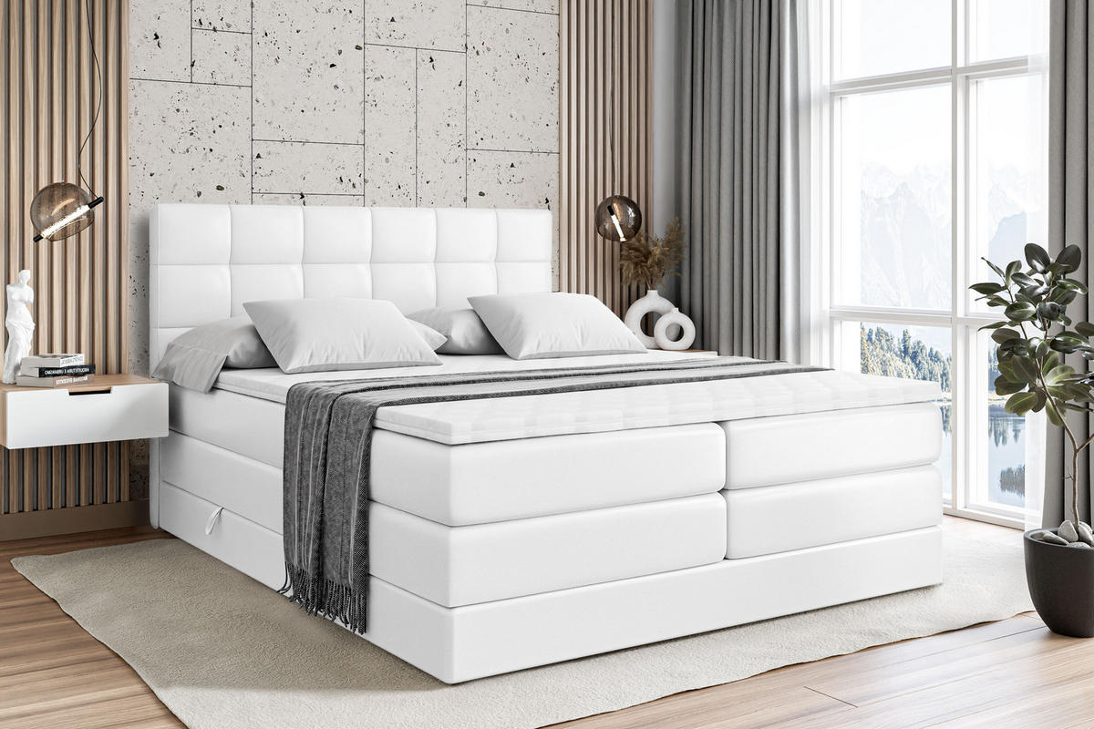 BOXSPRINGBETT APO KING - 180 x 200 - H3/H4 - Weiß Hochglanz - Weiß Hochglanz, Holzwerkstoff (180/200cm) - ALTDECOR