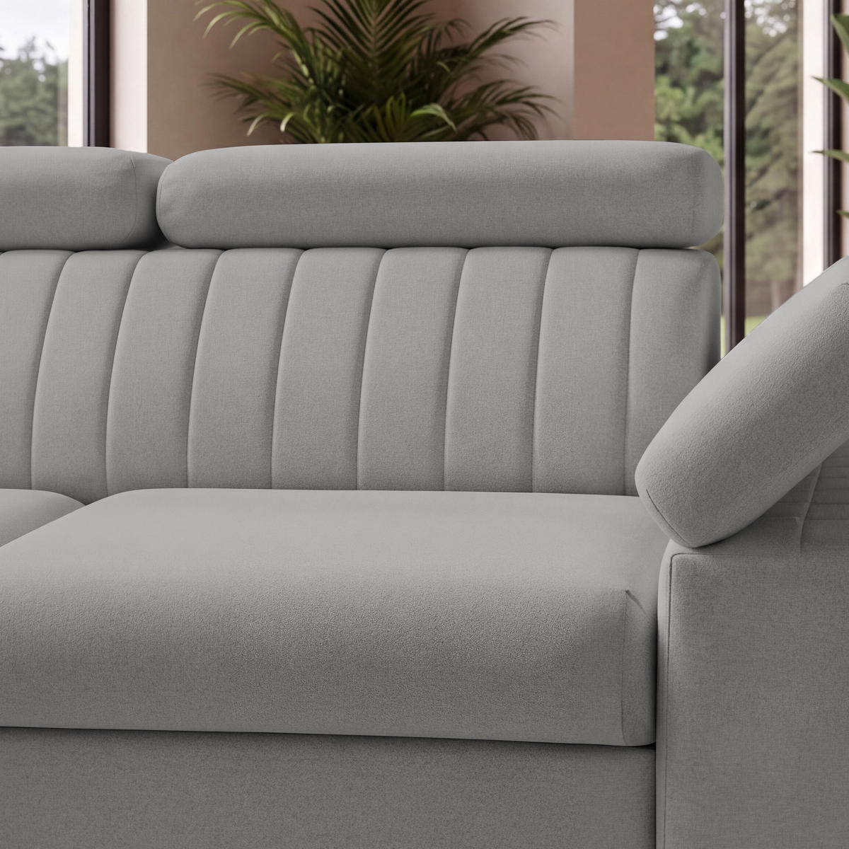 ECKSOFA FELIX L Links mit Schlaffunktion Velours Grau - Schwarz/Grau, Holz/Textil (257/176cm) - Muffo