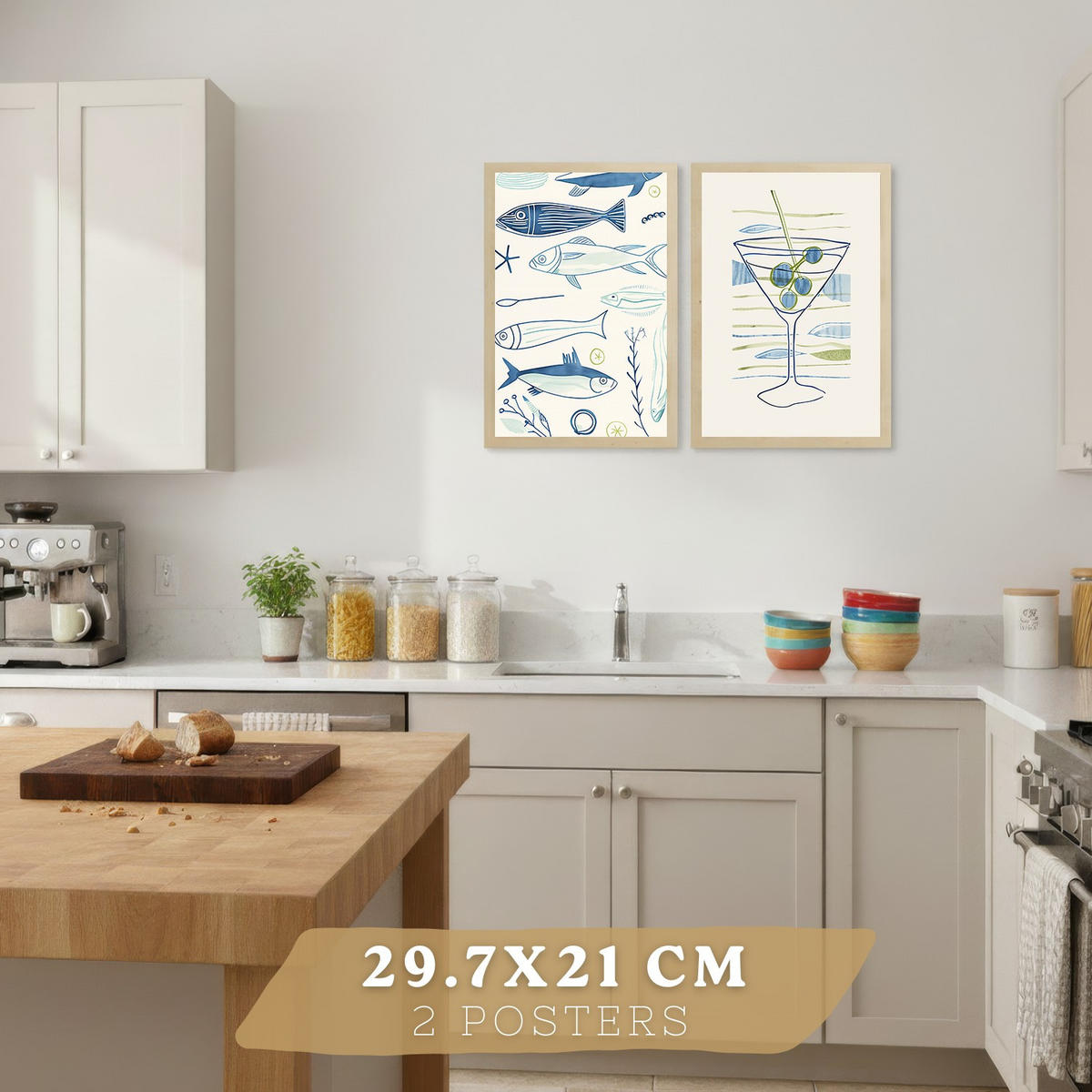 PLAKAT Sada 2 Martini A4 Lehký dřevěný rám - béžová, papír (29.7/1/21cm) - Nacnic
