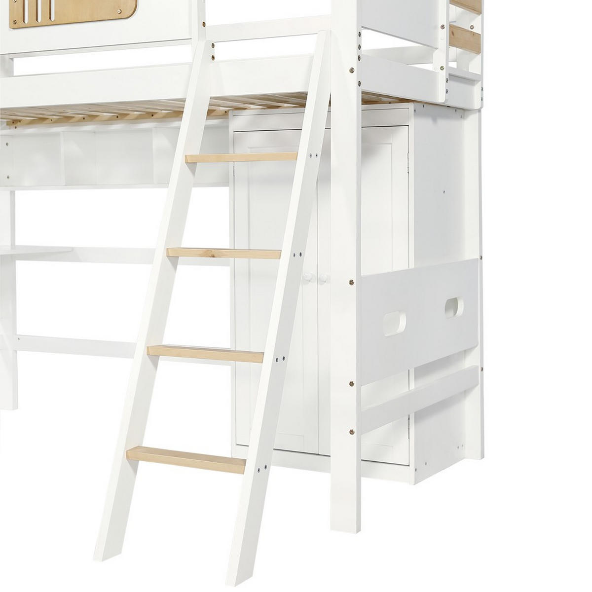 ETAGENBETT 90x200cm in Weiß+Natur mit Tisch und Kleiderschrank - Weiß, Holz (90/200cm) - KOMHTOM