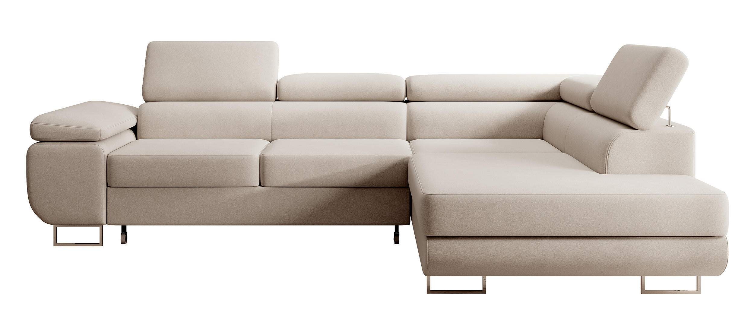 ECKSOFA Stevil Hellbeige Velours - Ecru/Silberfarben, Textil/Metall (275/203cm) - Selsey
