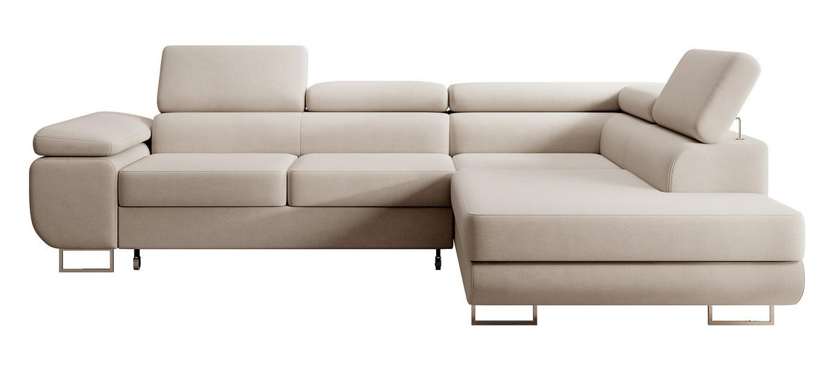 ECKSOFA Stevil Hellbeige Velours - Ecru/Silberfarben, Textil/Metall (275/203cm) - Selsey