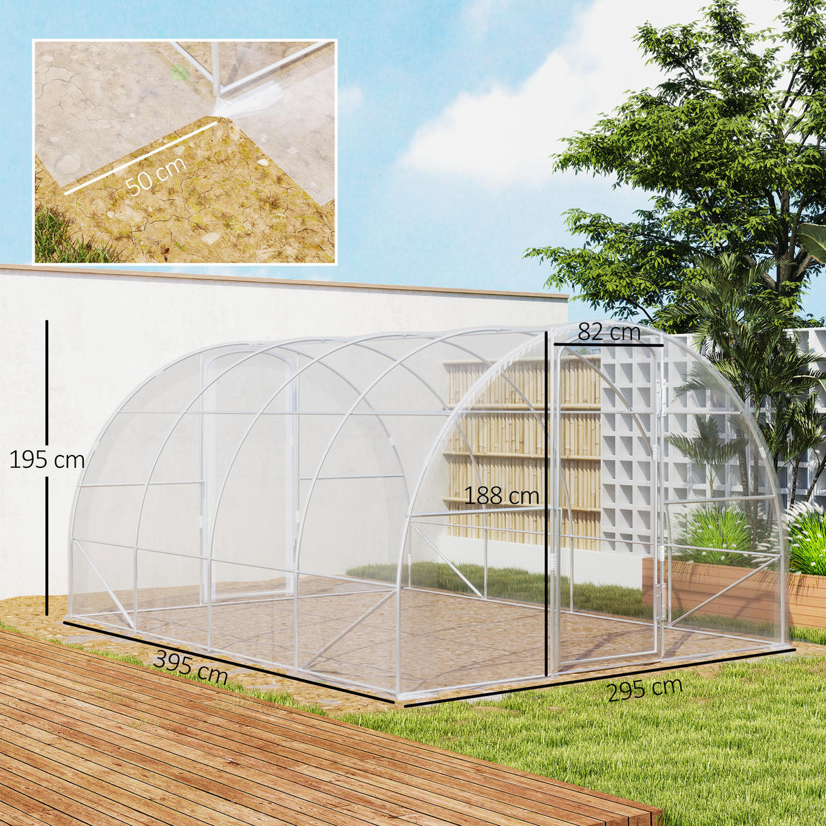 GEWÄCHSHAUS DE-12020 mit 2 Scharniertüren & PE-Bache Grün - Transparent, Kunststoff (295/195/395cm) - ComfortXL