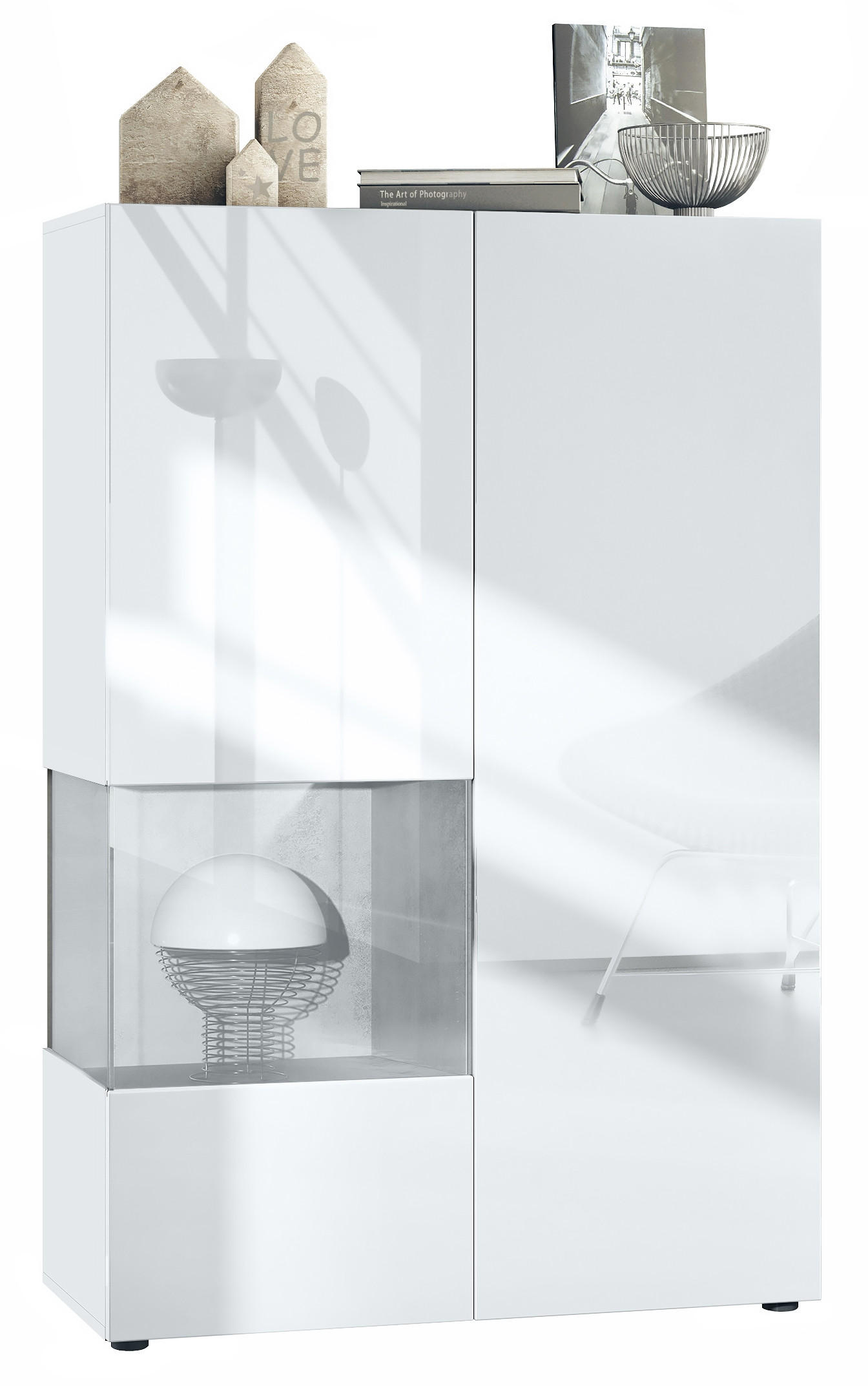 VITRINE Morena Einsatz in Beton Oxid Optik - Hellgrau, Holzwerkstoff (91.5/136.5/37cm) - Vladon