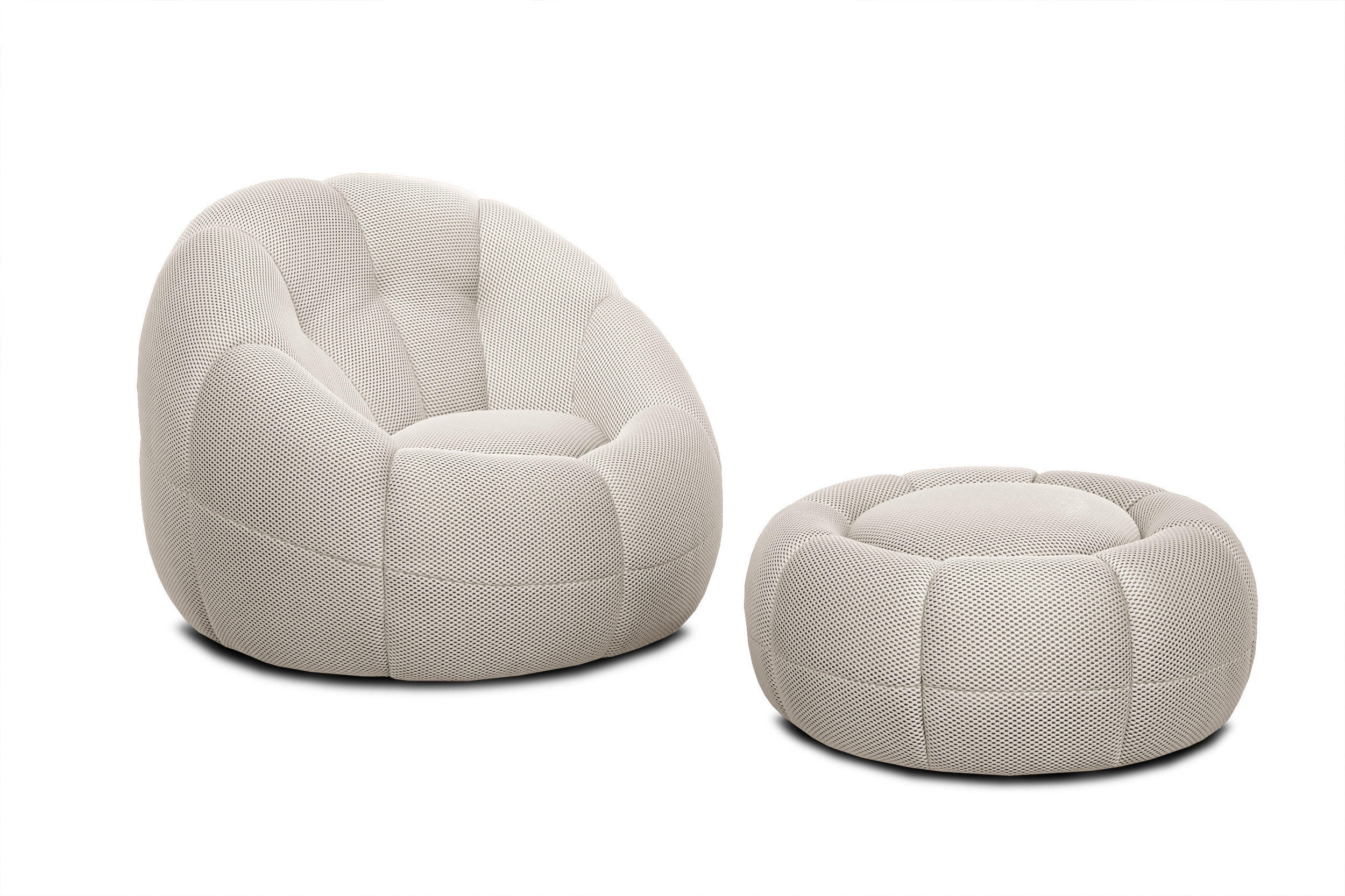 SESSEL UND POUF FIGO UND FAGO, ecru - Ecru, Holzwerkstoff/Textil (104/83/104cm) - Courtois Laville