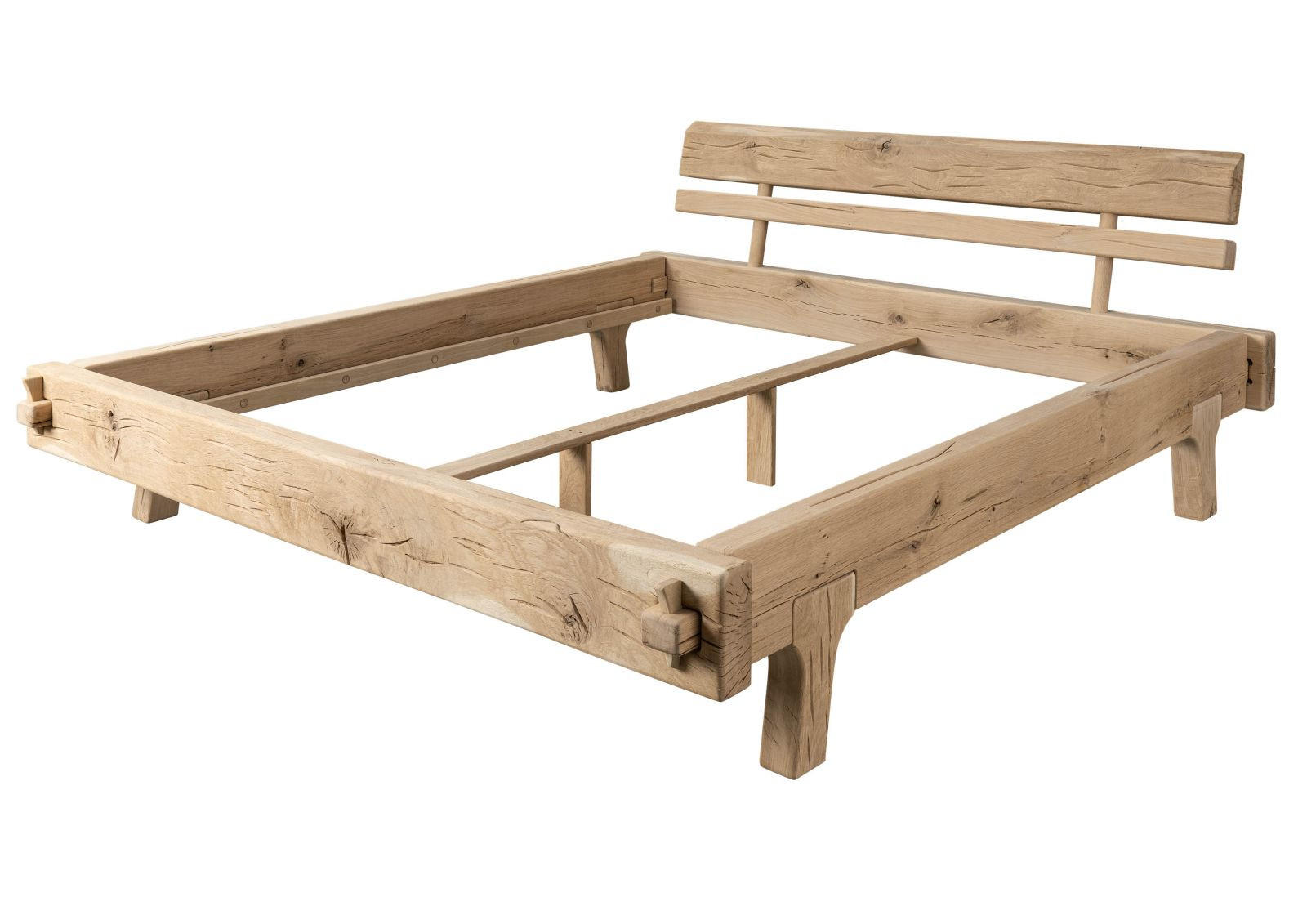 BALKENBETT Eiche 180x200 natur geölt OAK HEART #03 - Braun, Holz (180/200cm) - Massivmoebel24