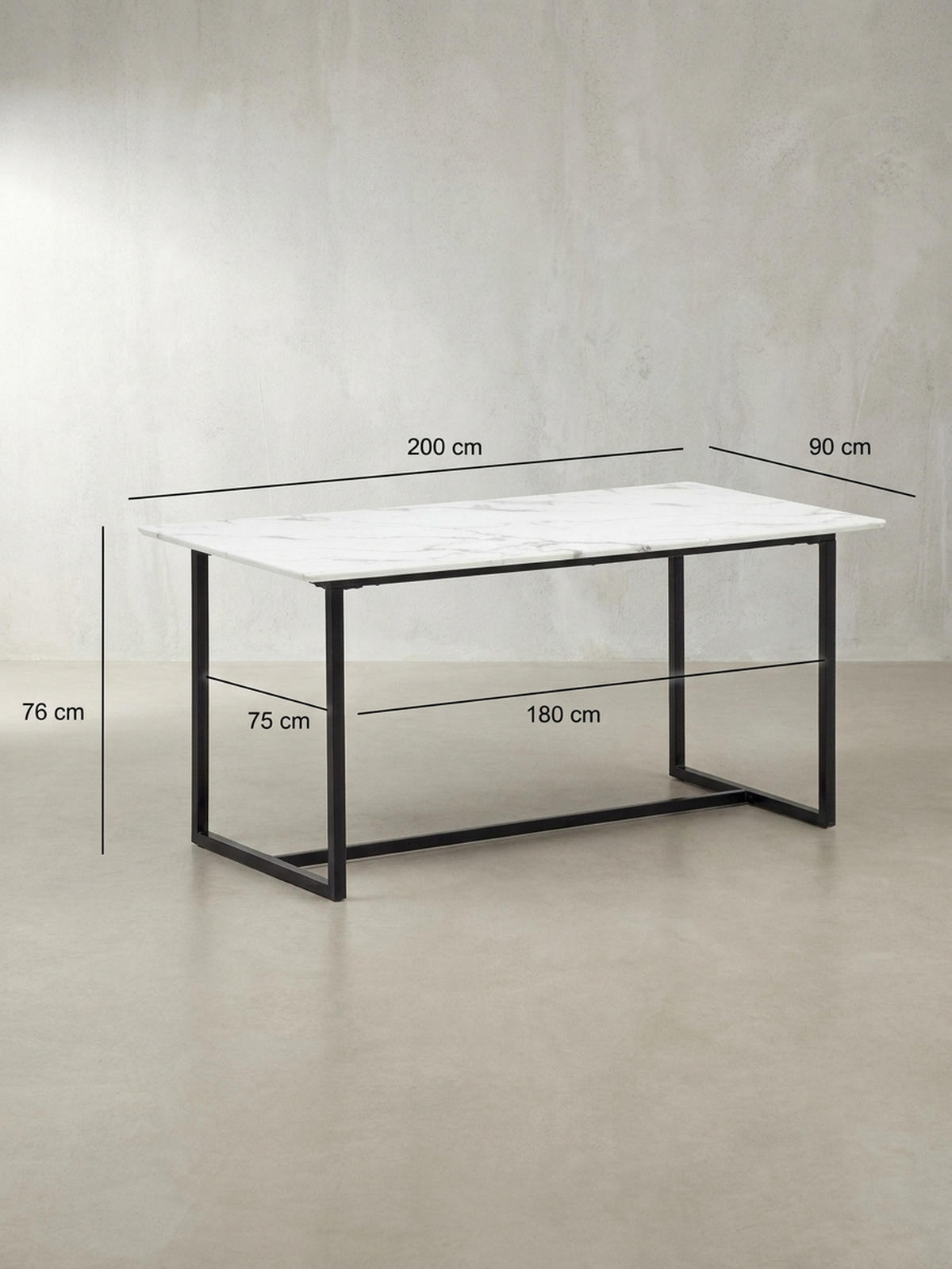 ESSTISCH Marmoroptik Metall Rechteckig Modern Klein, Weiß 200x90x76 cm - Schwarz/Weiß, Holzwerkstoff/Metall (90/200/76cm) - KADIMA DESIGN