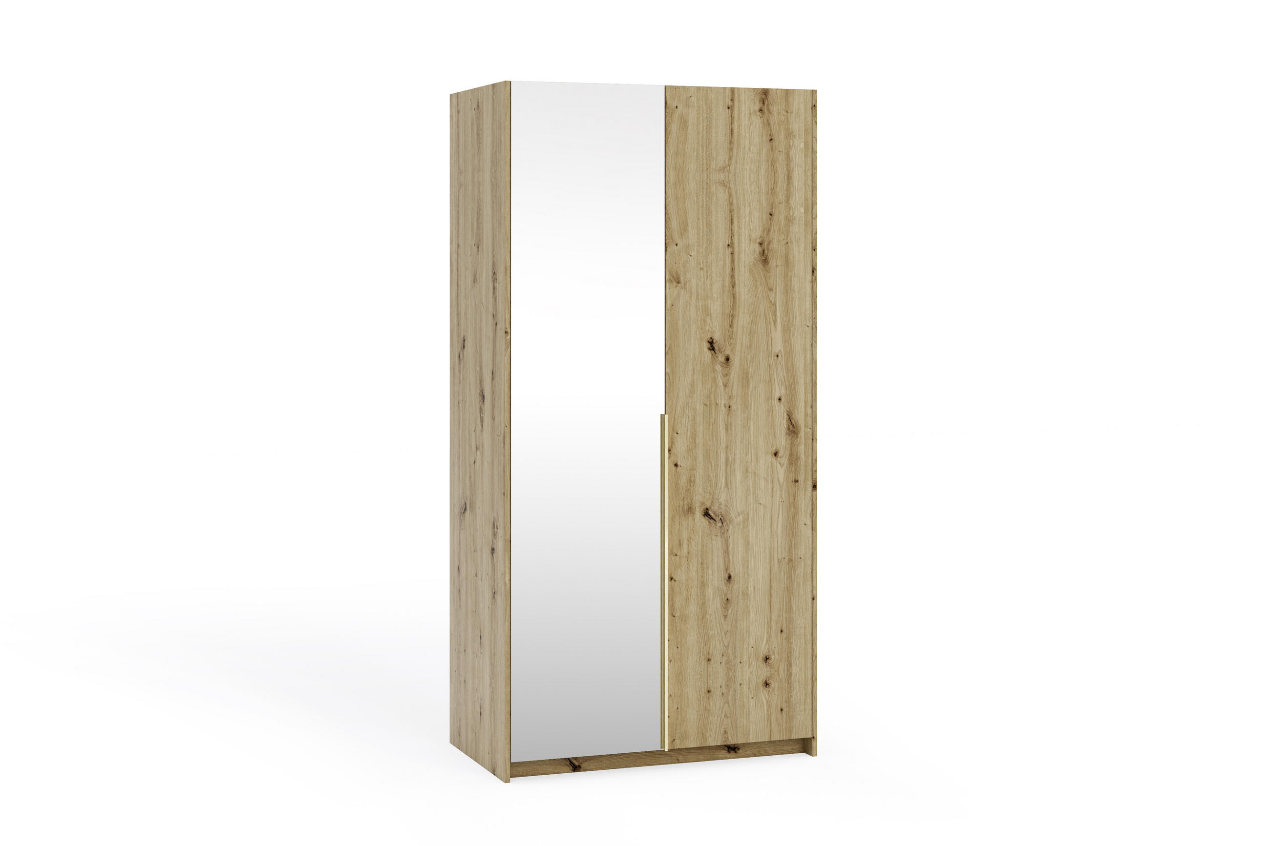 DREHTÜRENSCHRANK Apollonia mit Spiegel 100x204cm 2-türig, artisan, goldene Griffe - Goldfarben/Braun, Kunststoff (58/205/100cm) - Margaret Hadas24